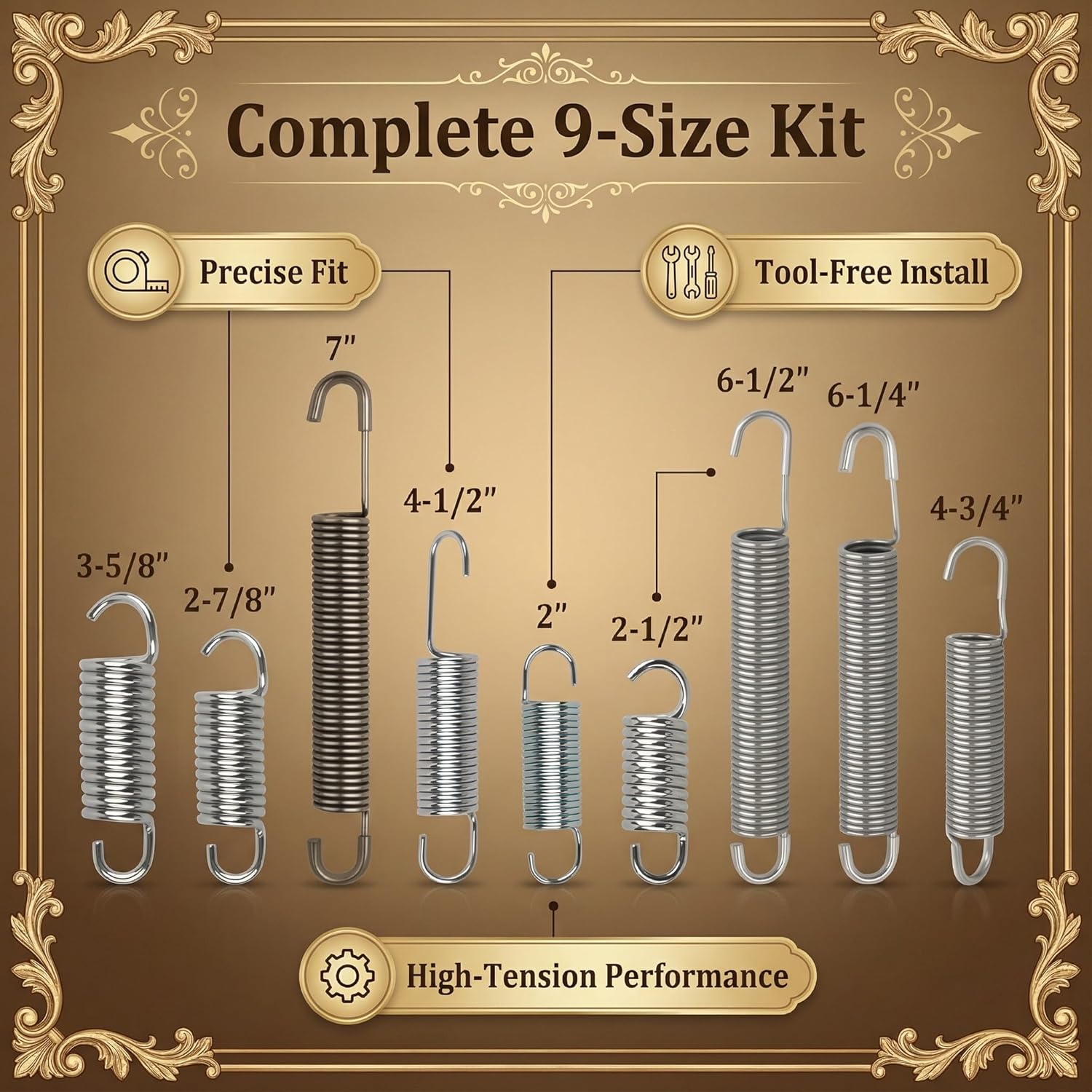 3-5/8'', 2-7/8'', 7'', 4-1/2'', 2'', 2-1/2'', 6-1/2'', 6-1/4'', 4-3/4'' Recliner Springs Replacement Parts, for Recliner, Furniture Repair, Lift Coffee Table, Easy Install to Restore Function, DIY