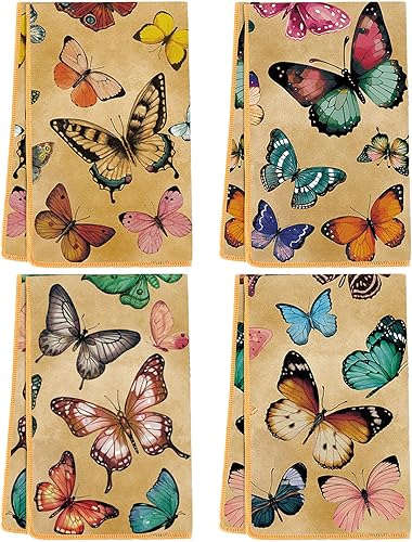 Preboun Juego de 4 paños de cocina de mariposa vintage para cocina, decorativos de 16 x 24 pulgadas, toallas de baño de mano, paños de cocina para