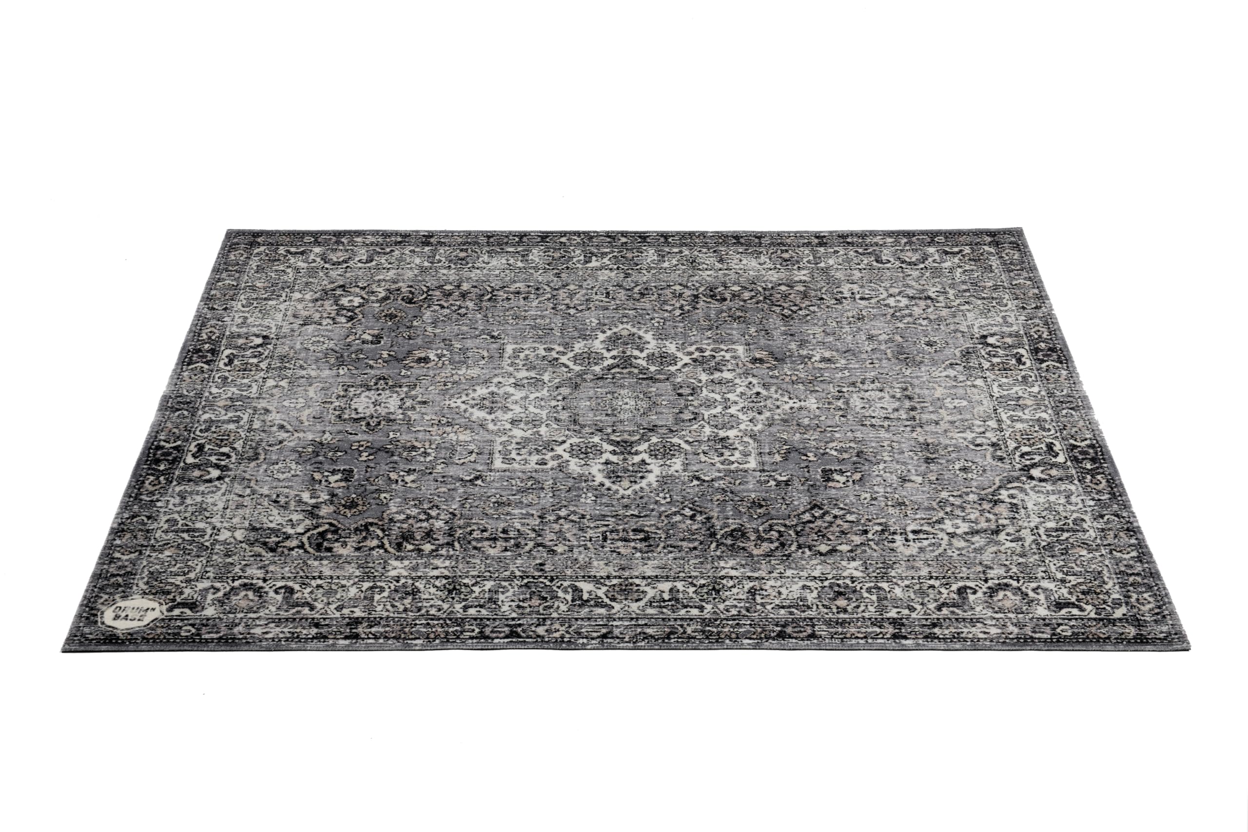 DRUMnBASE Vintage Persian Style Stage Rug, Non Slip Waterproof Rug for Stage or Studio Use to Reduce Vibrations, Gray, 6 FT X 5.25 FT