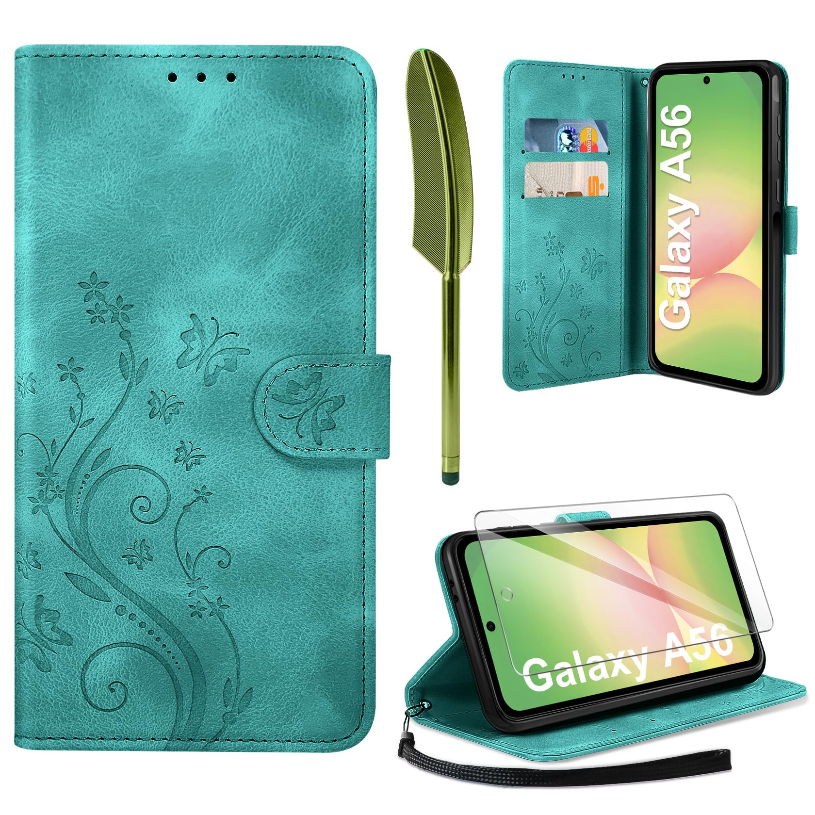 AROYI Lederhülle Kompatibel mit Samsung Galaxy A37 5G Hülle und Schutzfolie, Flip Wallet Handyhülle PU Leder Case Kartensteckplätzen Schutzhülle Kompatibel mit Samsung Galaxy A37 5G Dunkel Blau