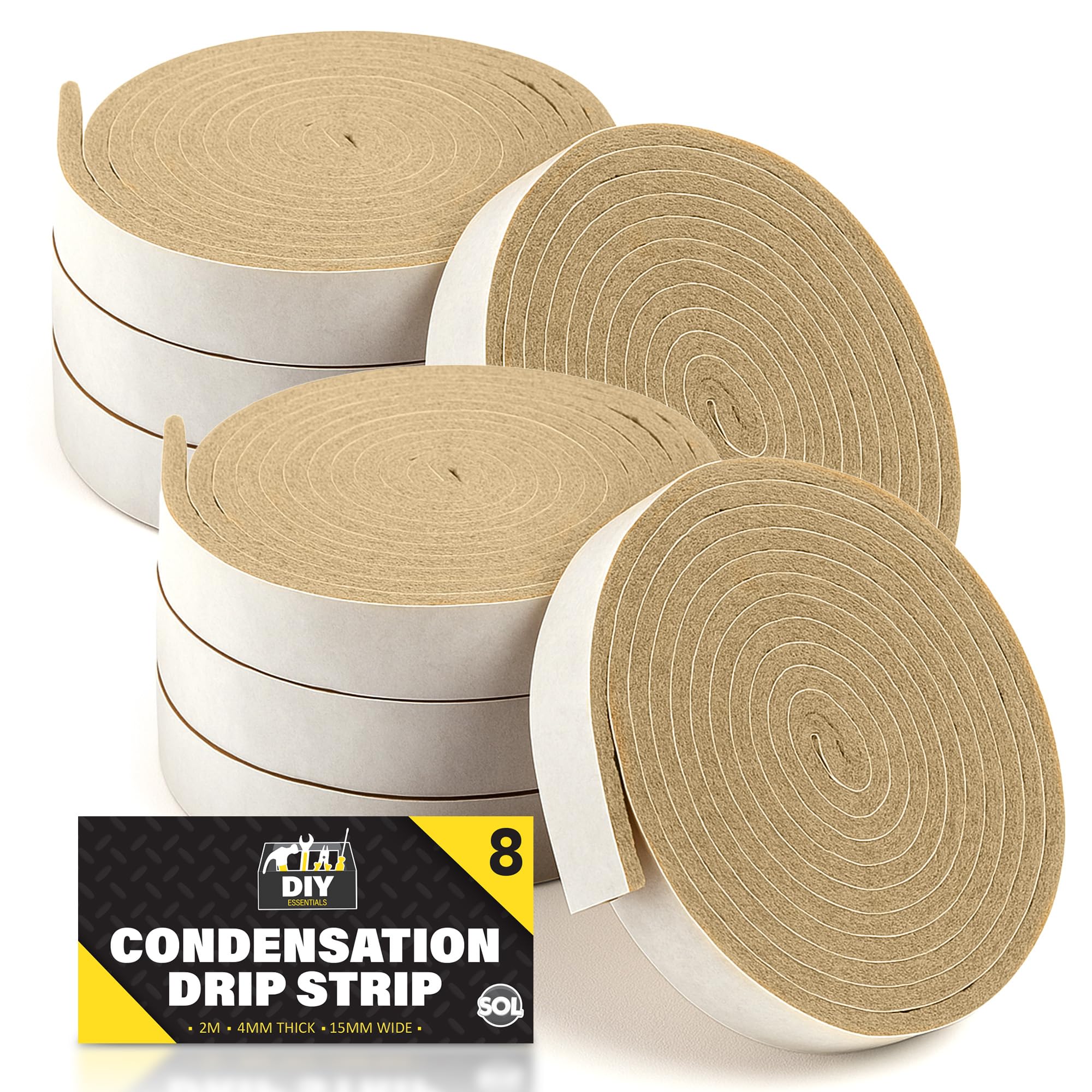 SOL 8pk Condensation Drip Strip - 2mx15mm Absorbent Tape for Window Condensation & Moisture Control - Drip Strips for Windows, Window Moisture Absorbers