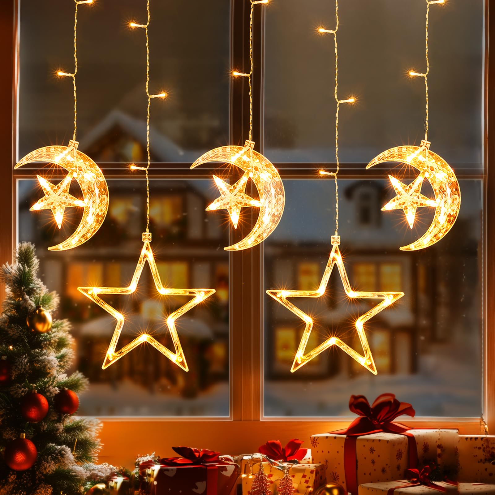 Sponsored Ad – Christmas Window Lights, 5Pack 69LEDs Star Moon Window Christmas Lights, Battery Powered Star Moon Hanging String Lights with 8 Modes Perfect for Indoor/Outdoor Home Décor Warm White