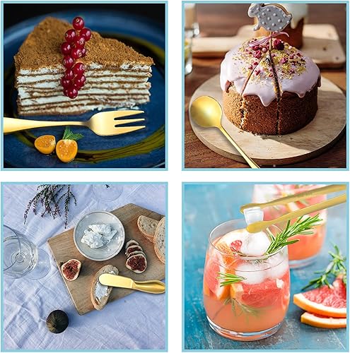 Miniatura 7 de Funland Juego de 14 cuchillos de queso dorado, esparcidores de queso de mármol, cortador de mantequilla con mini pinzas para servir, cucharas y