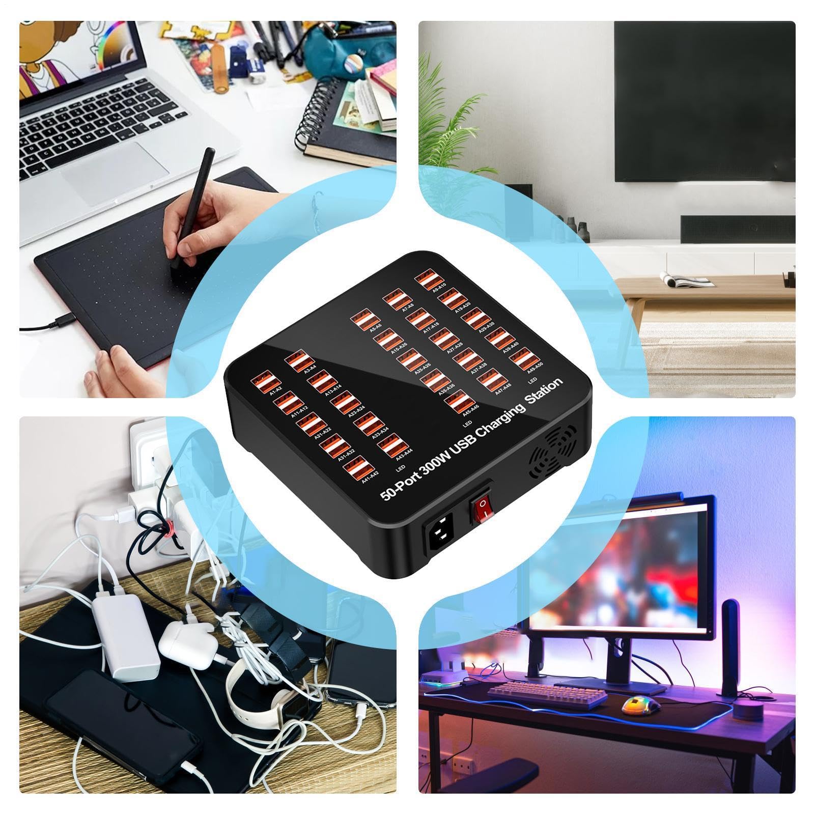 Stazione Di Ricarica Per Multipli Dispositivi Banco di Ricarica Multiuso | Adattatore Portatile per Laptop Smartphone Tablet Casa Ufficio Viaggio Scuola Hotel