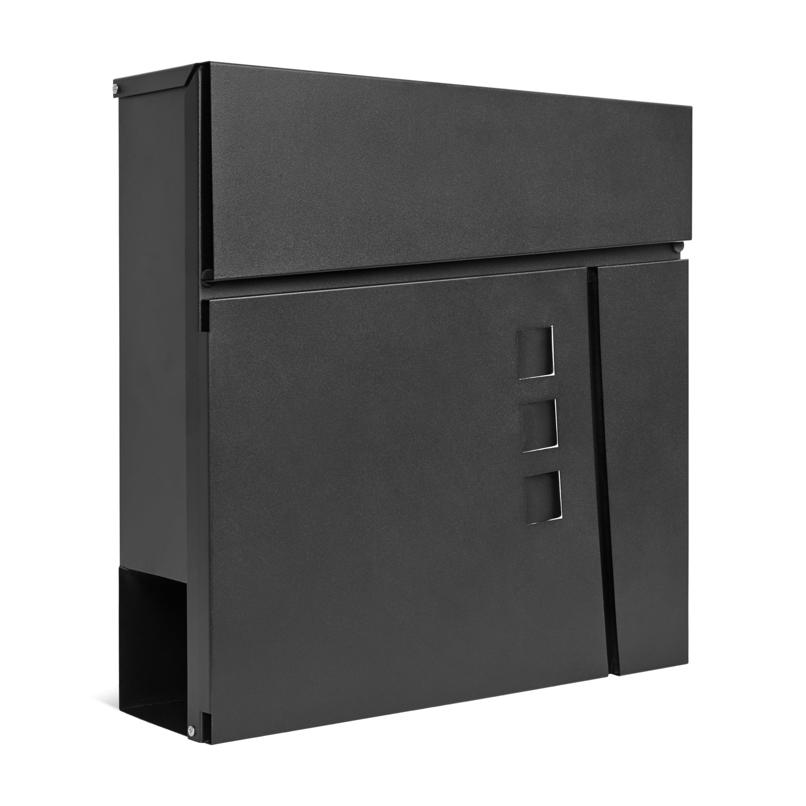 Assorted Collections Wall Mounted Post Box, Modern Design with Newspaper Slot,Lockable Letter Box Lift-Up Flap Concealed Lock, Easy to Install, 37x10.5x37cm (Black)