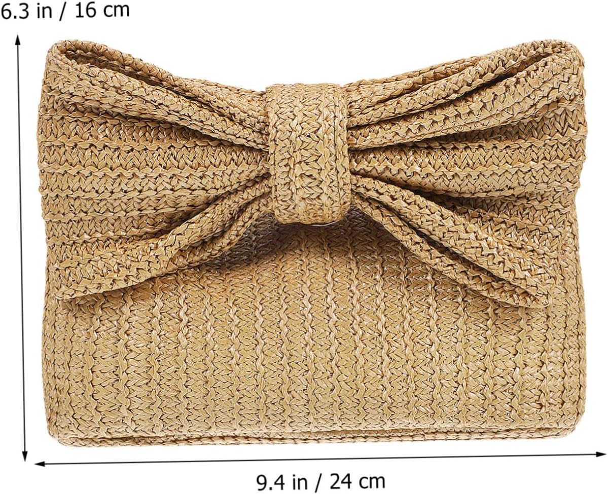 Bow Straw Clutch Purse for Women Woven Beach Bag Small Straw Handbag Summer Tote for Travel and Daily Use