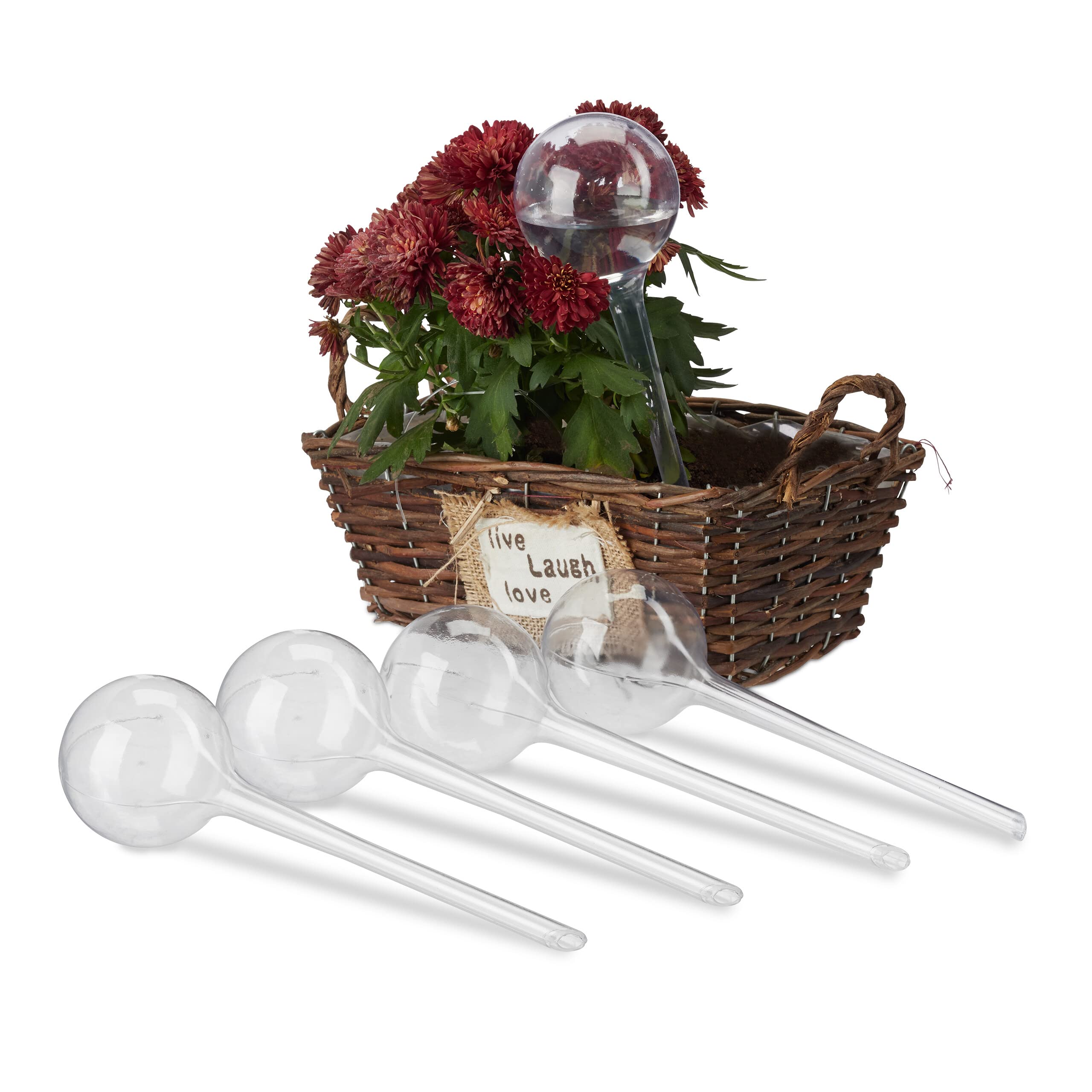 Relaxdays Clear Watering Globes, Set Of 5, Plant Irrigation Stakes, For Office & Holiday, Plastic, 250 Ml, 28 X 8 Cm,