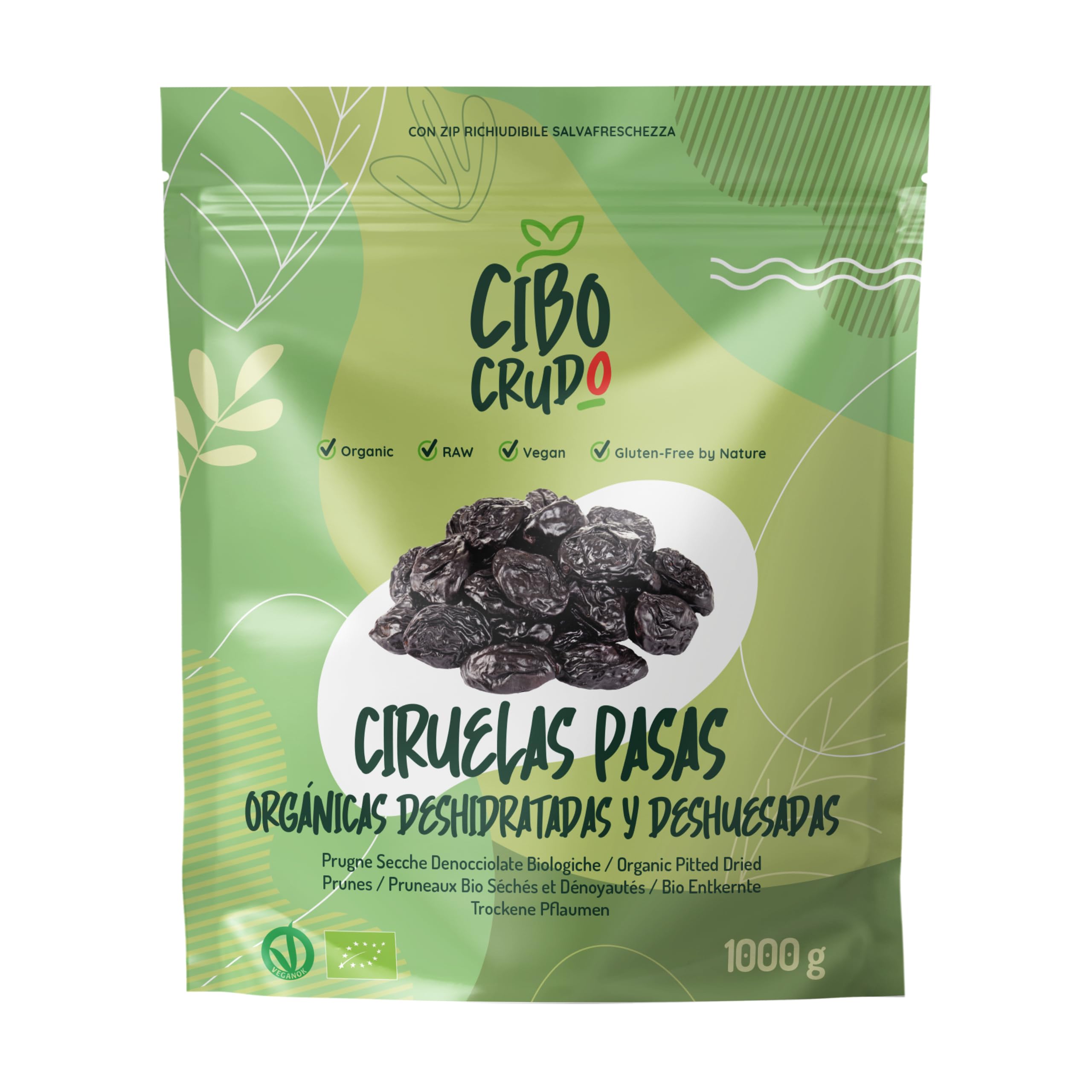 Ciruelas Pasas Organicas sin Hueso - 1 Kg. Ciruela Pasas Crudas sin Tratar. Secas sin Conservantes para Consumir como Snack o para Helados y Postres.