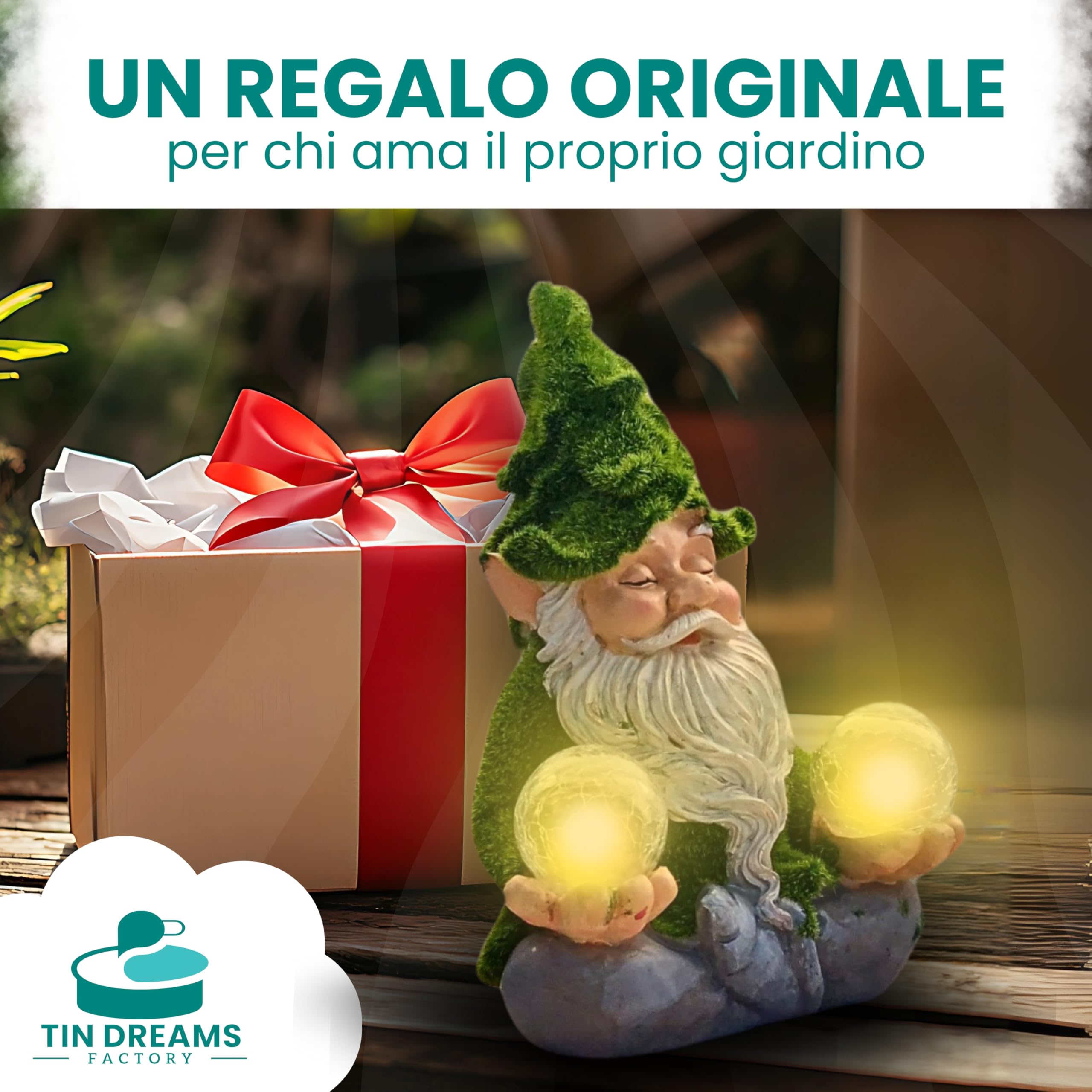Gnomi da Giardino Zen con Luce Solare – Nanetti Decorativo – Nano da Esterno con Bolla Luminosa LED – Decorazione Statua Gnomo Rilassante per Giardino, Patio e Terrazza