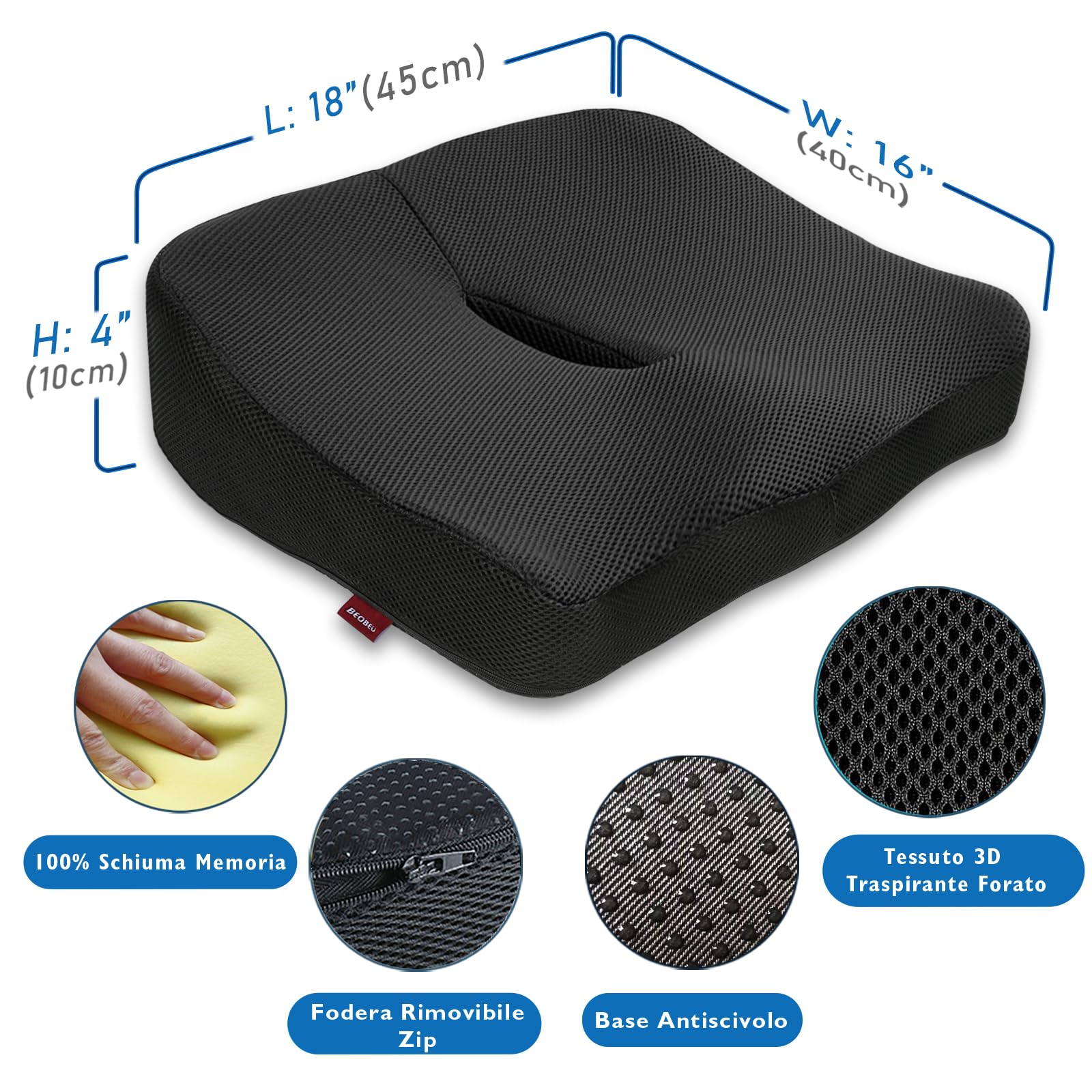 Cuscino per sedile in memory foam ventilato design ergonomico per coccige coccige per sedia da ufficio, cuscino per sedile auto, sedia a rotelle.