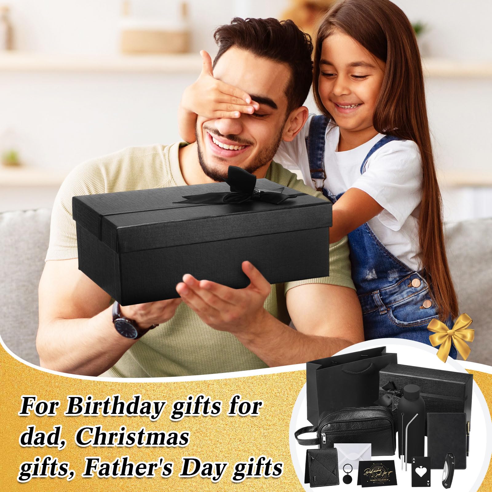 Mimorou 13 Pcs Gift Sets for Men, Thank You Gift Baskets 16.9 oz Sports Water Bottle & Leather Toiletry Bag with Wallet Knife, Birthday Fathers Day Care Package for Dad, Husband