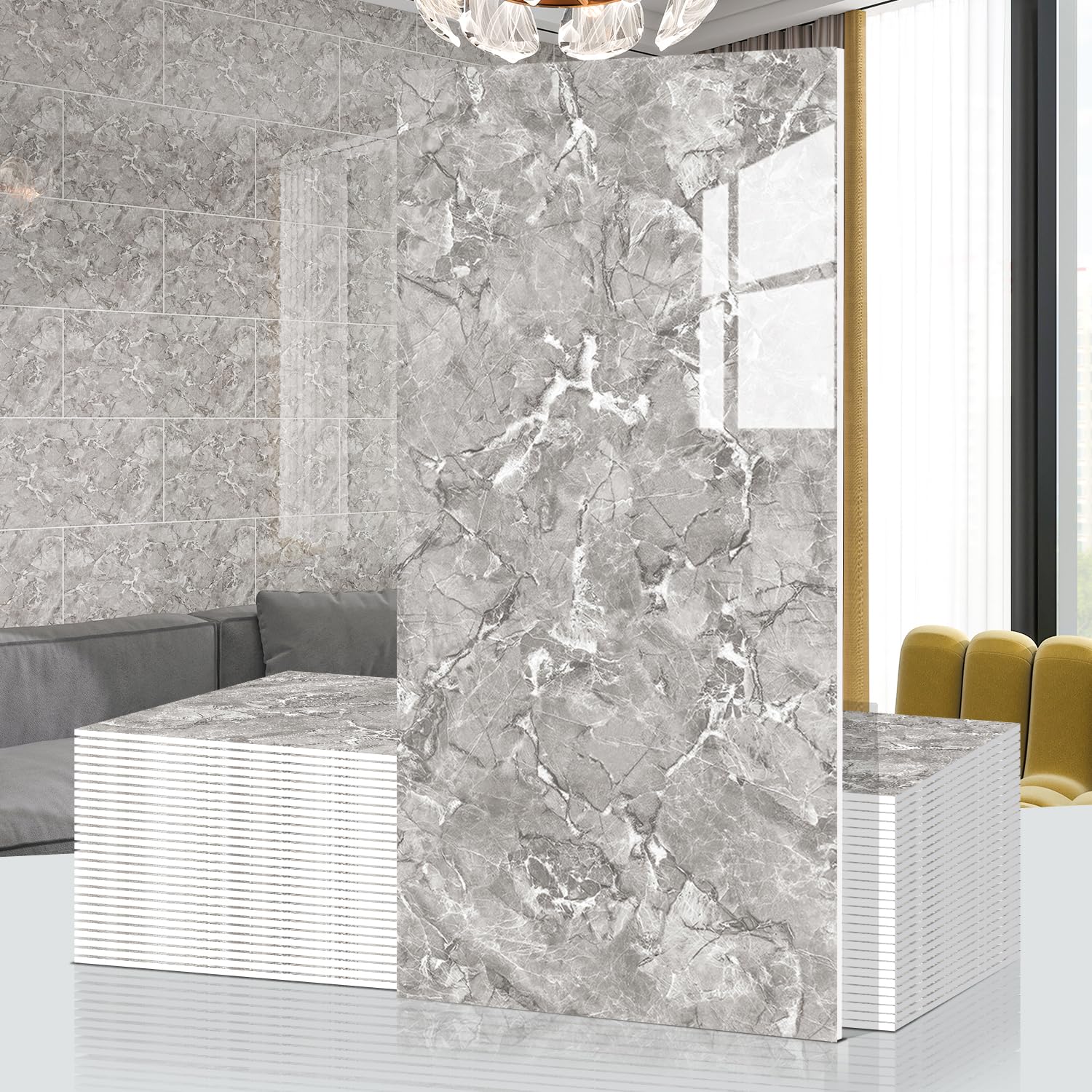 40 sztuk marmurowych backsplash do odklejania i naklejania, wodoodporne, 59,9 x 30 cm, panele ścienne PCW, płytki marmurowe z pianki PCW, tylna strona płytek (nie prawdziwe płytki) do kuchni, łazienki