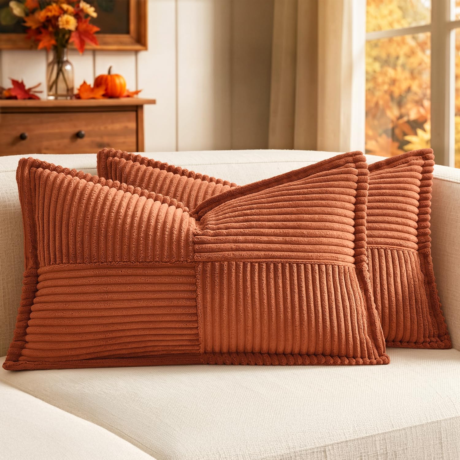 MIULEE Fall Burnt Orange Decorative Lumbar Throw Pillow Covers for Couch 12x20 in