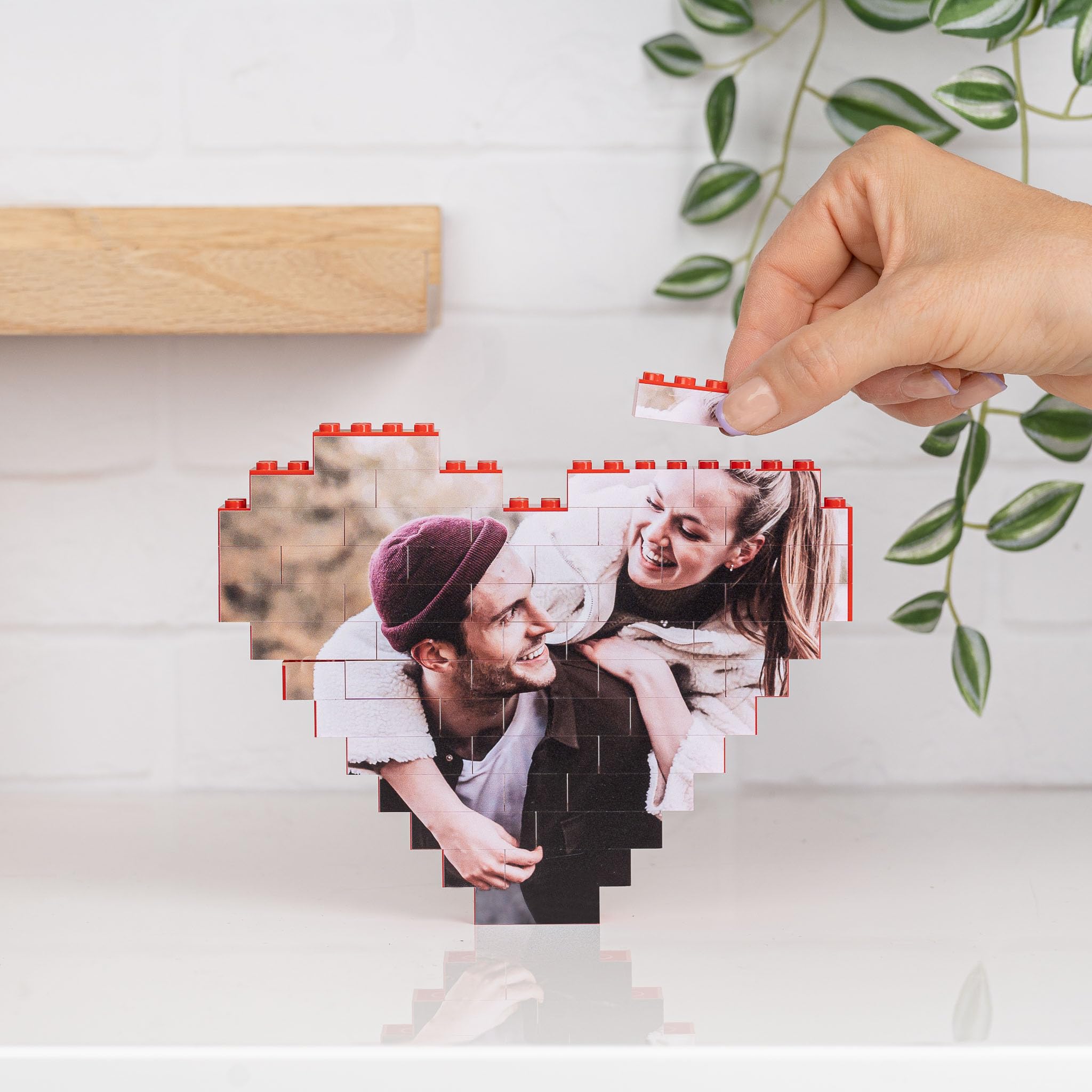 Wanapix | Puzzle Block Cœur Personnalisé | Briques de Construction avec Photo e Texte | Compatible avec Les principales Marques | Cadeau Original | 47 Pièces | 100% Personnalisé Rouge