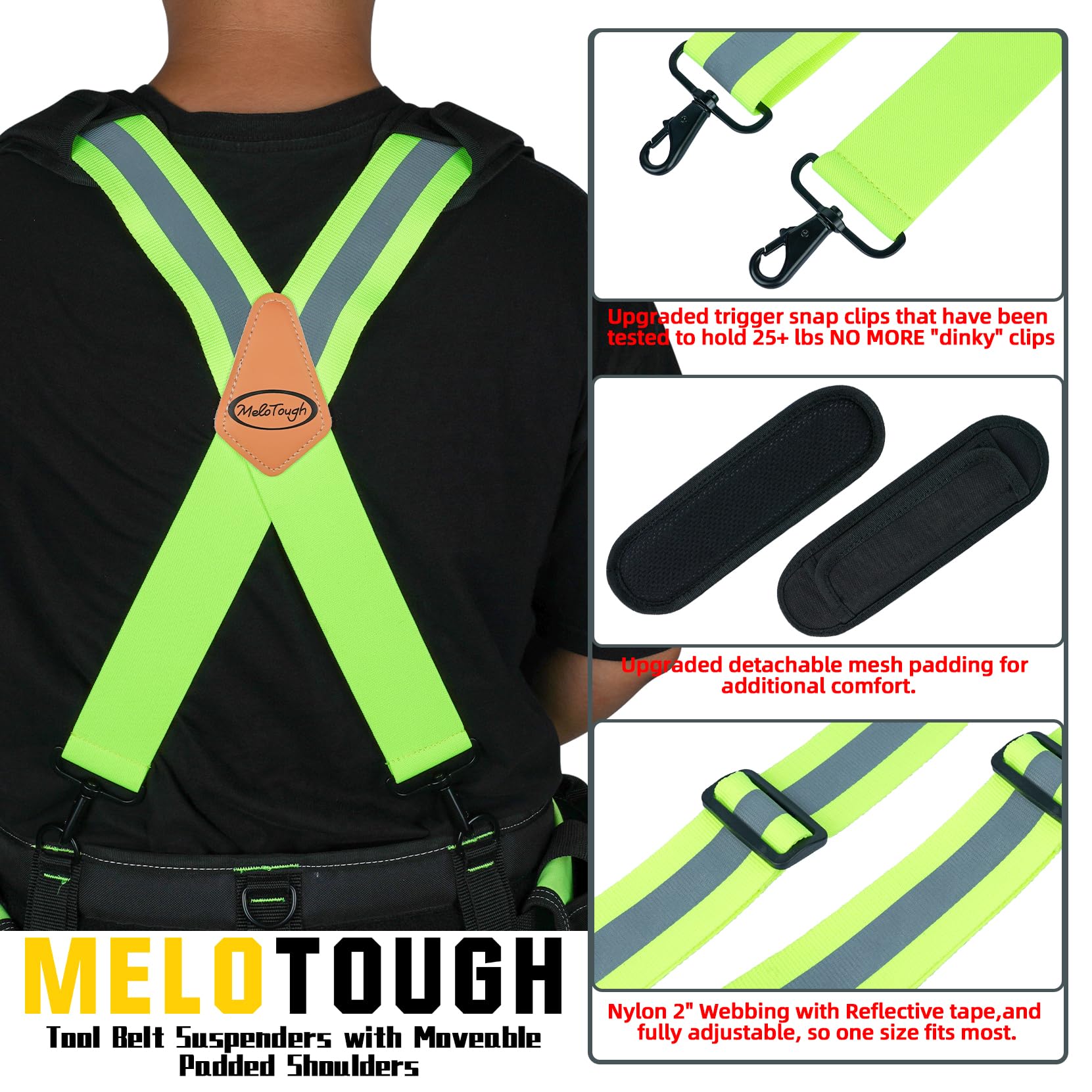 MELOTOUGH Alta Visibilità Cintura Bretelle Sicurezza Riflettente Harness Heavy Duty