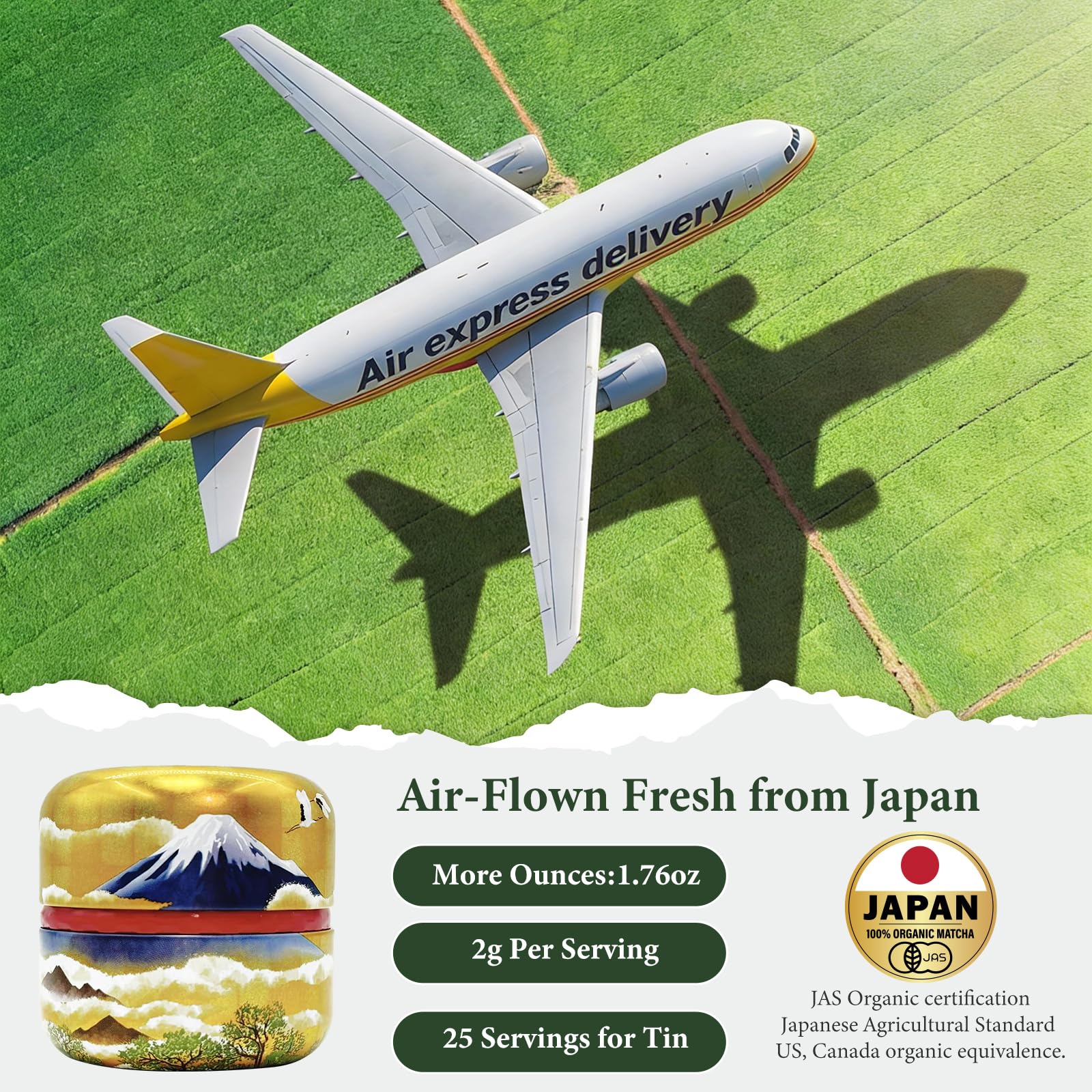 KANEMATSU Ceremonial Grade Matcha Powder Tin1 76oz 50g Class AA Japanese JAS Certified Organic Matcha Pure First Harvest — view 4