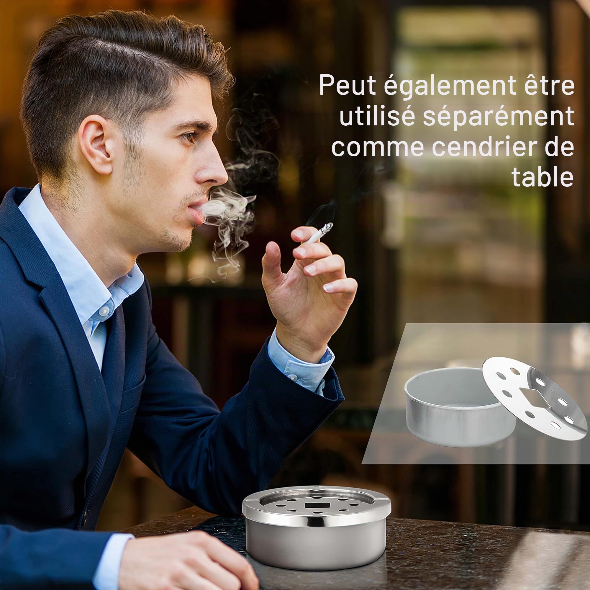 Ribelli Poubelle avec Cendrier pour Intérieur/Extérieur Cendrier sur pied avec Poubelle Acier Inoxydable, Couleur:noir