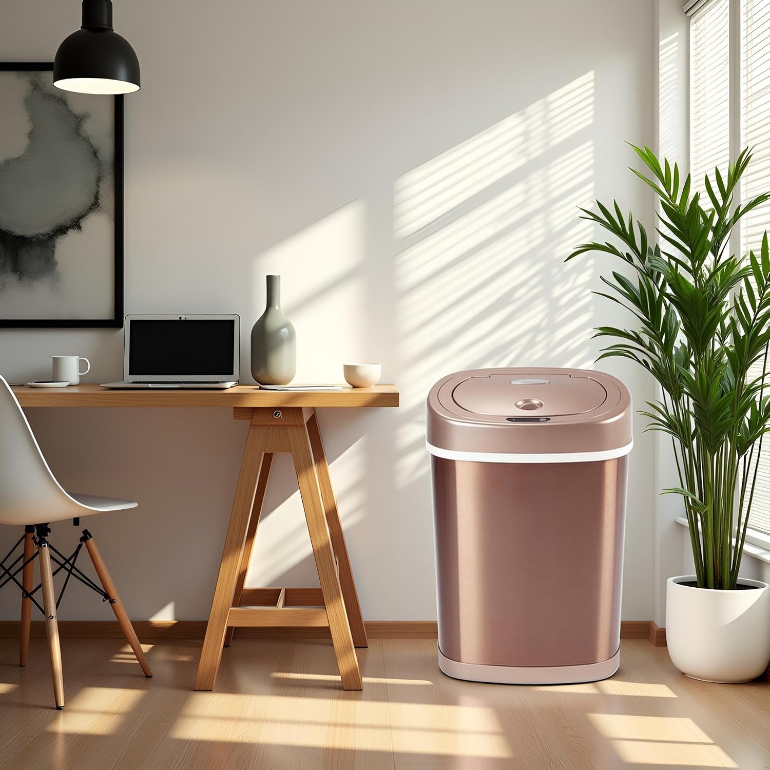 15L Stainless Steel Smart Trash Can with Infrared Motion Sensor | Touchless 0.3s Fast Open & Auto-Close | Long-Lasting Battery Life (Champagne Gold)