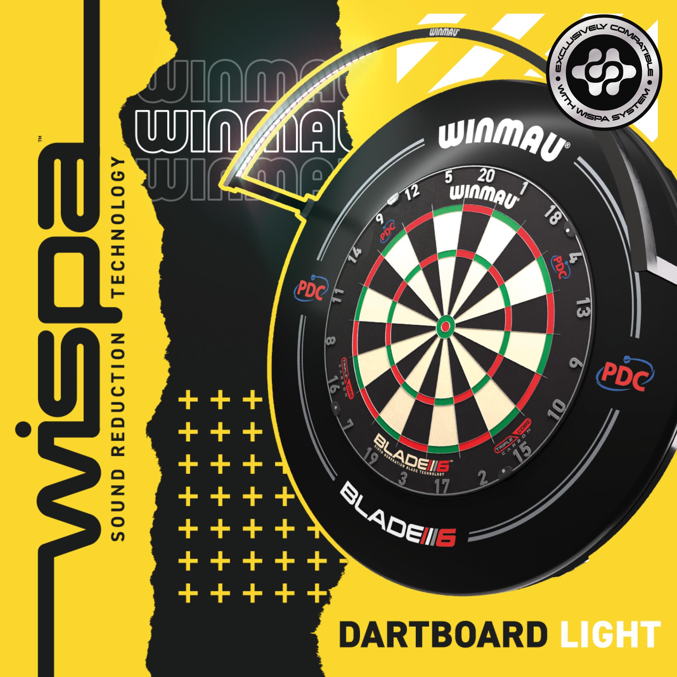 WINMAU Wispa Système de Cible de fléchettes et Accessoires – Système de Cible de fléchettes à réduction du Son ou éclairage Professionnel LED 1200 lumens | Fixation magnétique pour Une Configuration