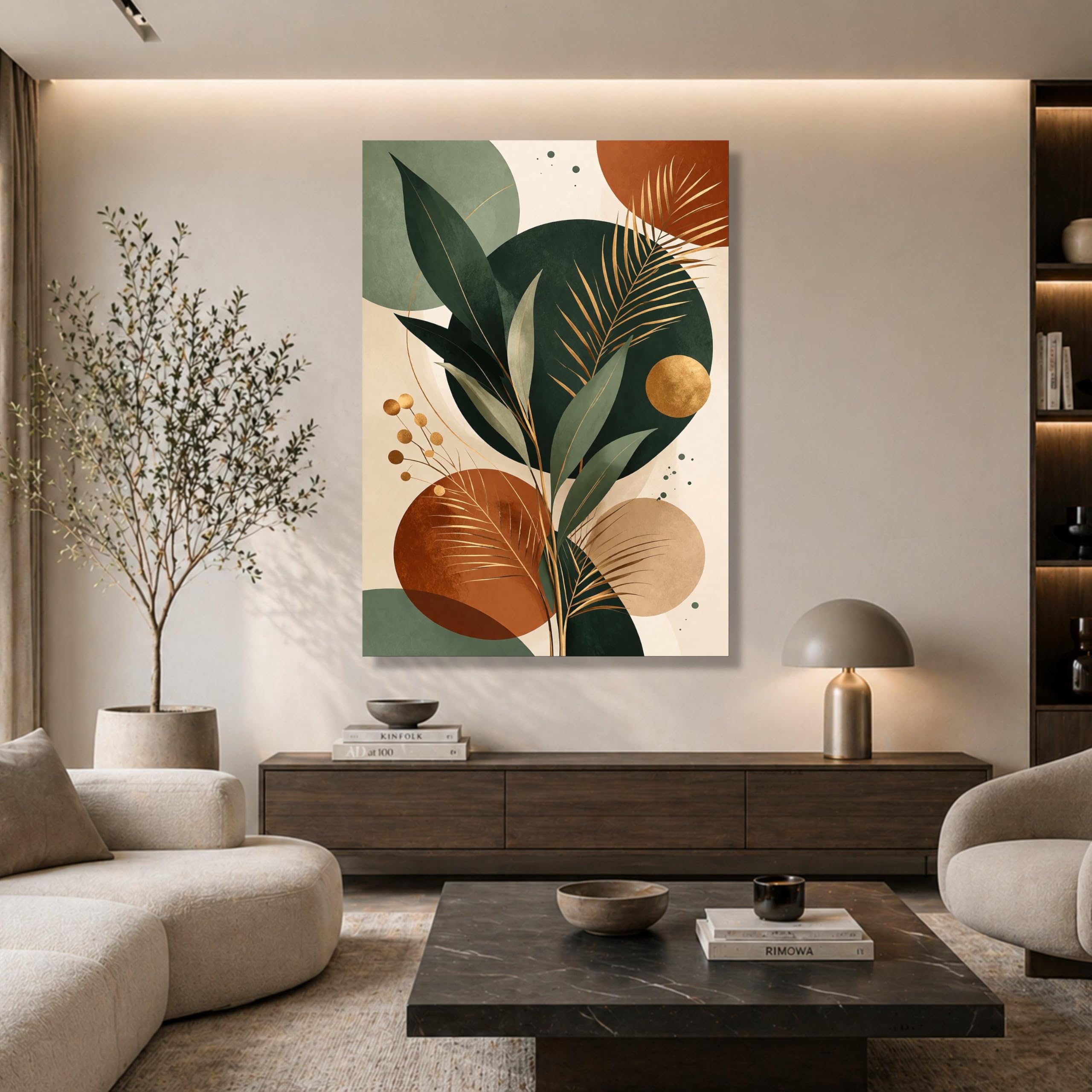 LMYCHENG Abstract Botanical Painting Canvas Art, Earth Tone Leaves Posters Circles Canvas Print for Living Room, Home Wall Decor(70x110cm/Frameless)