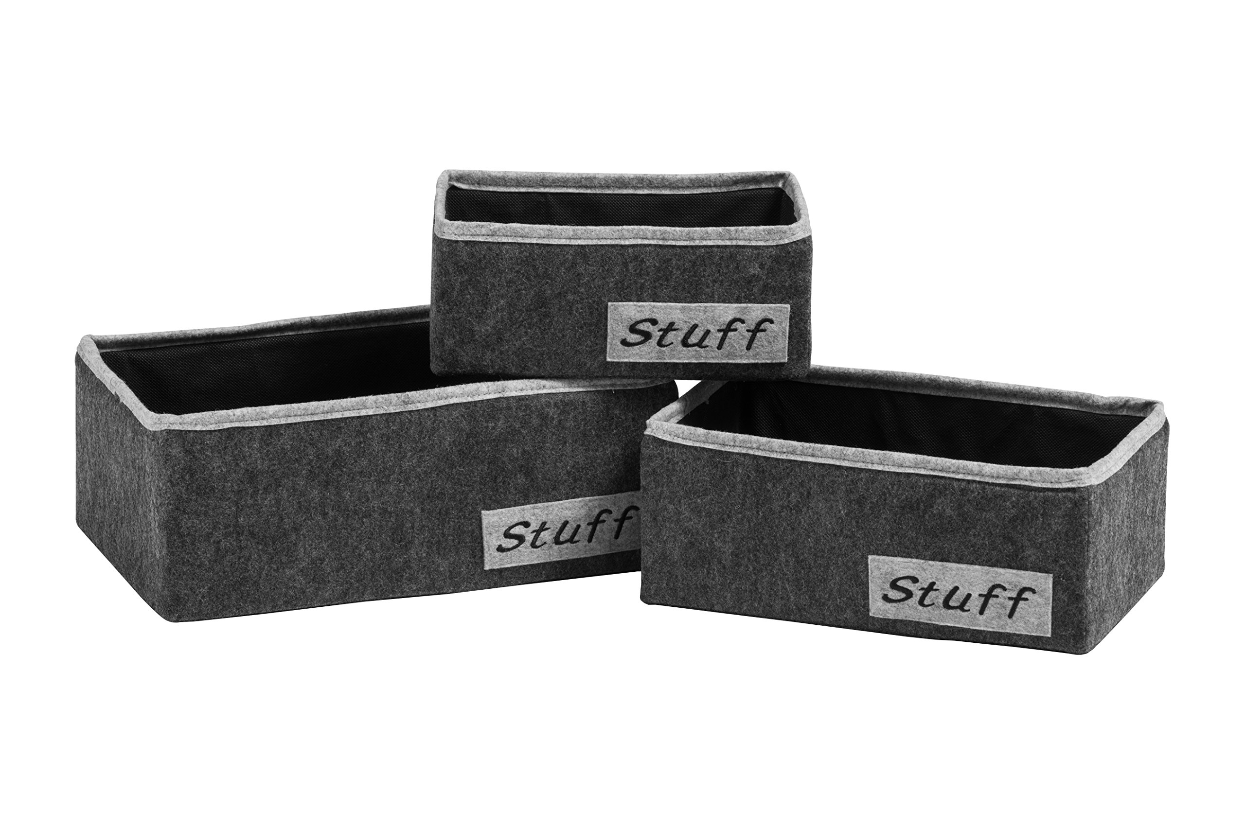 Premier Housewares Rectangular Storage Boxes - 3 Pack - Grey