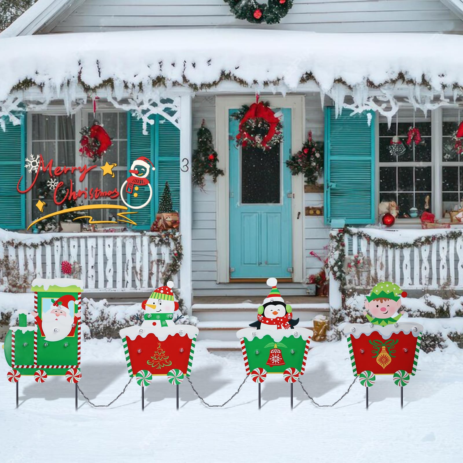 Décorations de Noël extérieures, 4 piquets de Noël (Vert)