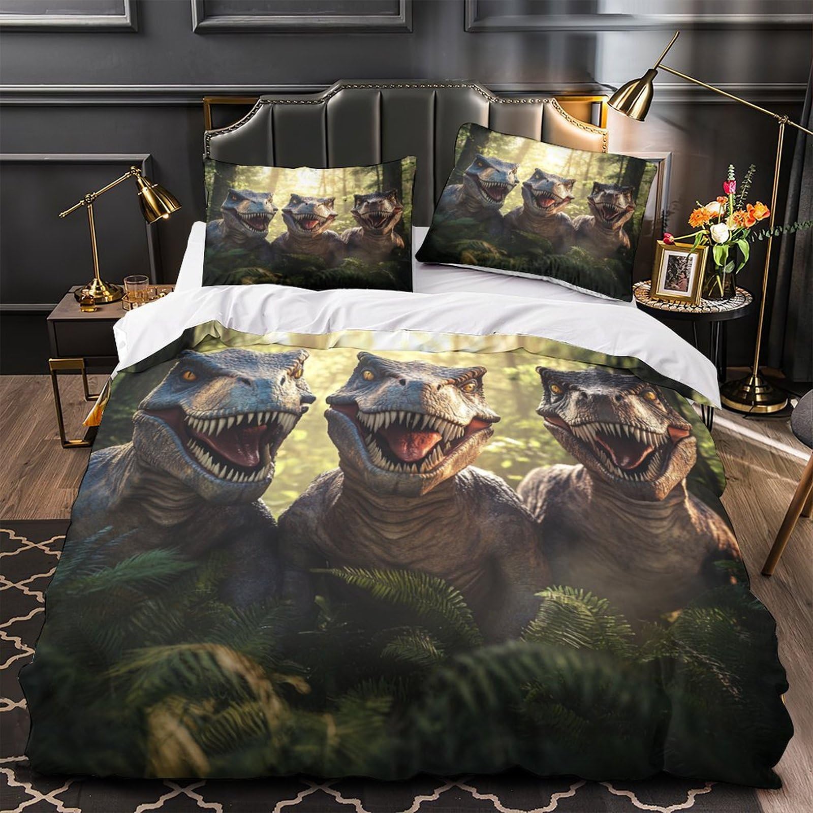Housse de couette scène de forêt préhistorique pour créer une chambre d'enfant aventure