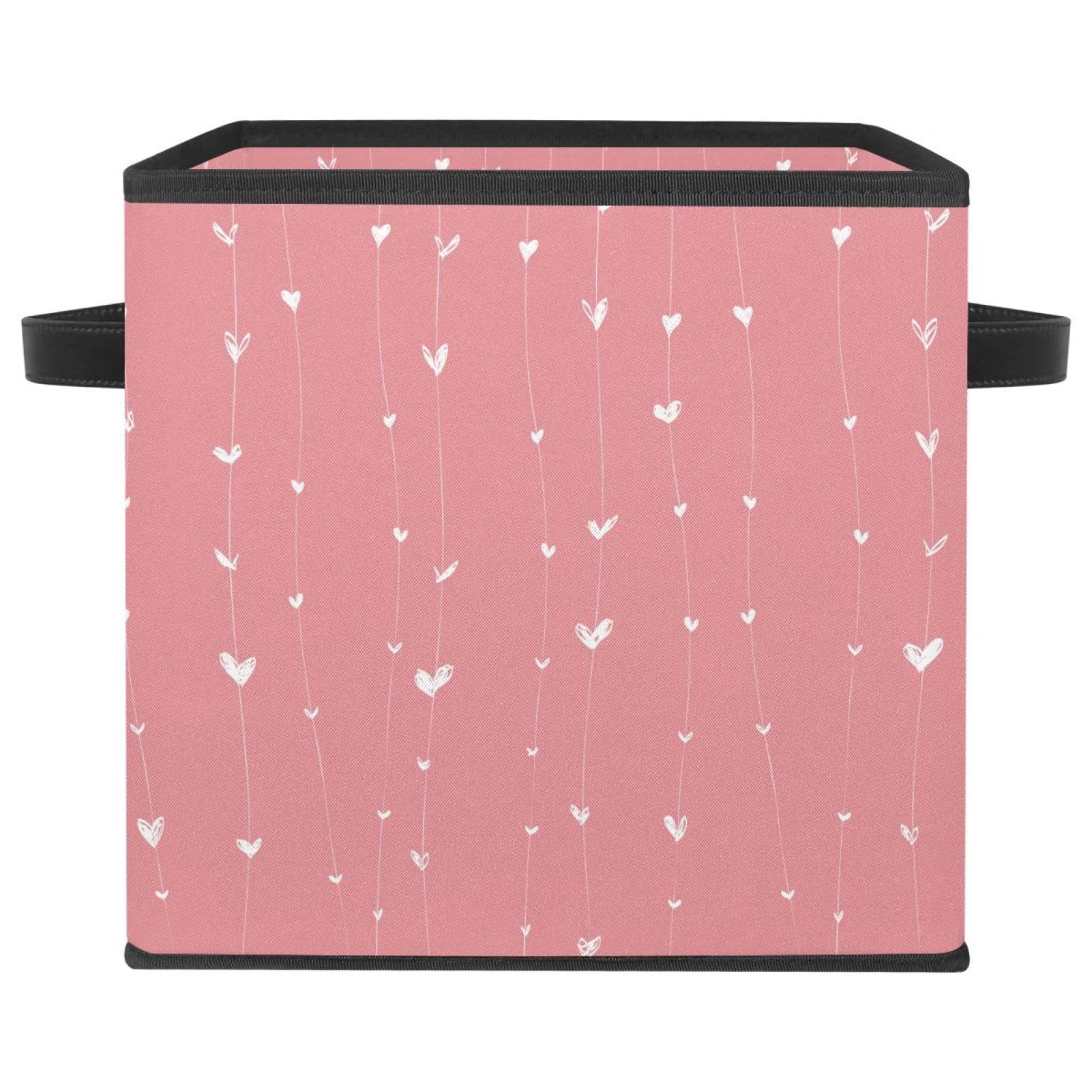 Boîte de rangement en tissu pliable et robuste à motif romantique rose et blanc