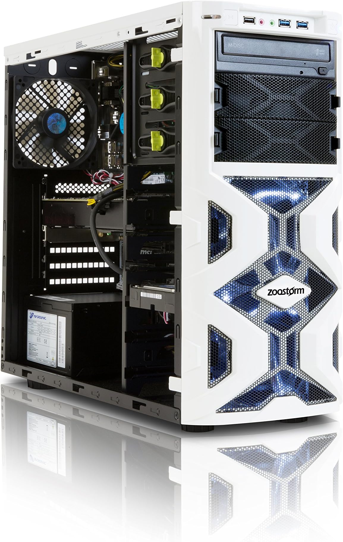 StormForce Tornado Gaming Desktop PC (White) - (Intel Core i5-6400 2.7 GHz, 16 GB RAM, 1 TB HDD, 128 GB SSD, AMD Radeon RX 480 Dedicated Graphics, DVD/RW, Wi-Fi, Windows 10)