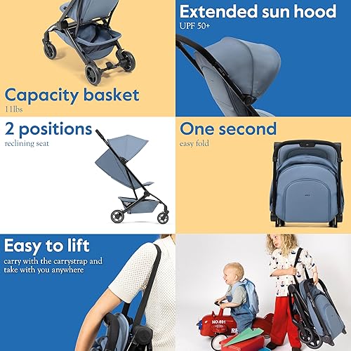 Miniatura 4 de Joolz Dot - Cochecito de viaje ultraligero para niños pequeños, compacto y de avión (solo 12.2 libras), diseño plegable con una sola mano, toldo UPF