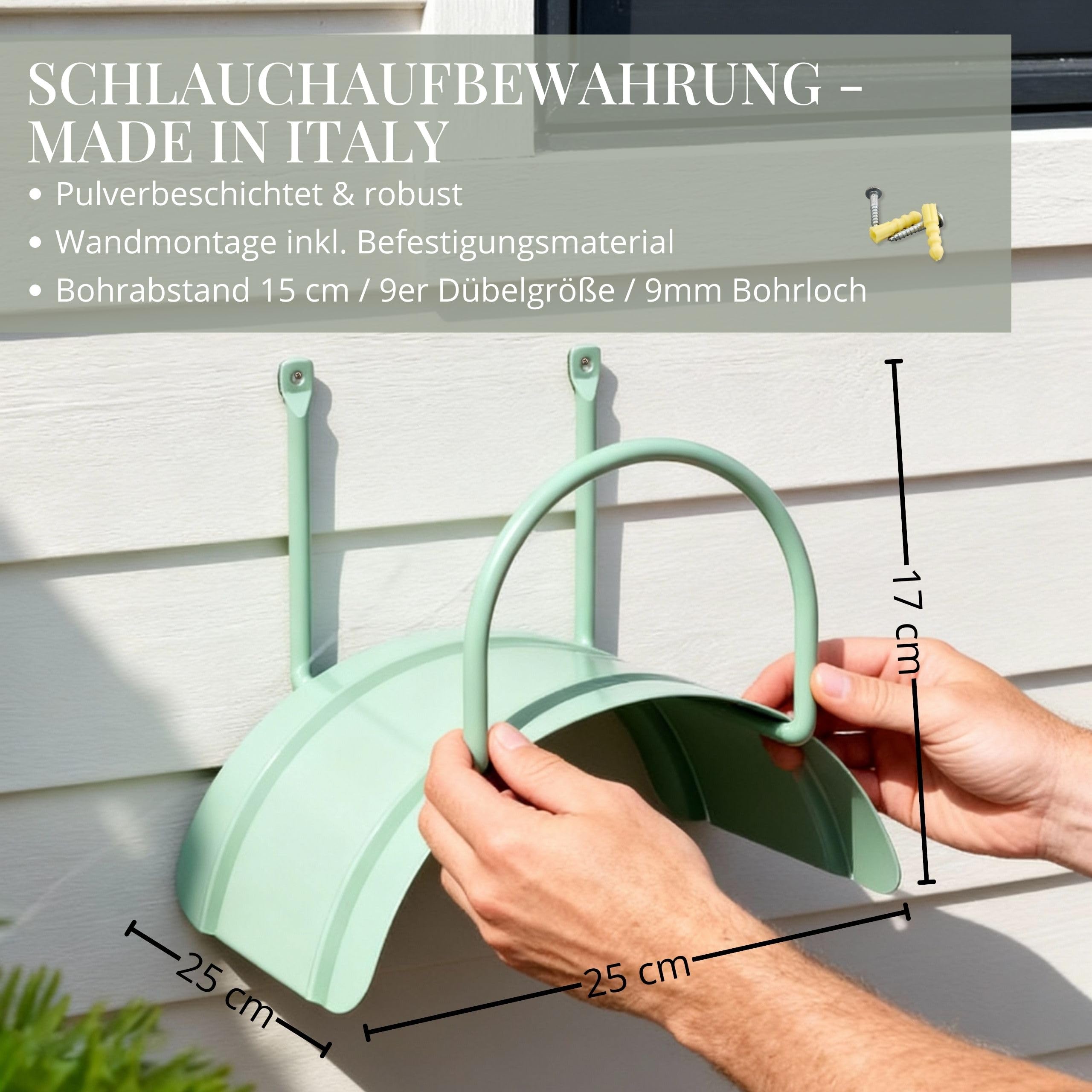 LIVLIG Gartenschlauch Set 20 m– Gartenbewässerungs-Komplettset mit 1/2 Zoll Wasserschlauch, Wandhalterung aus Stahl & Messing-Gartenspritze – Schlauch Set 20m inkl. Kupplungen, Grün