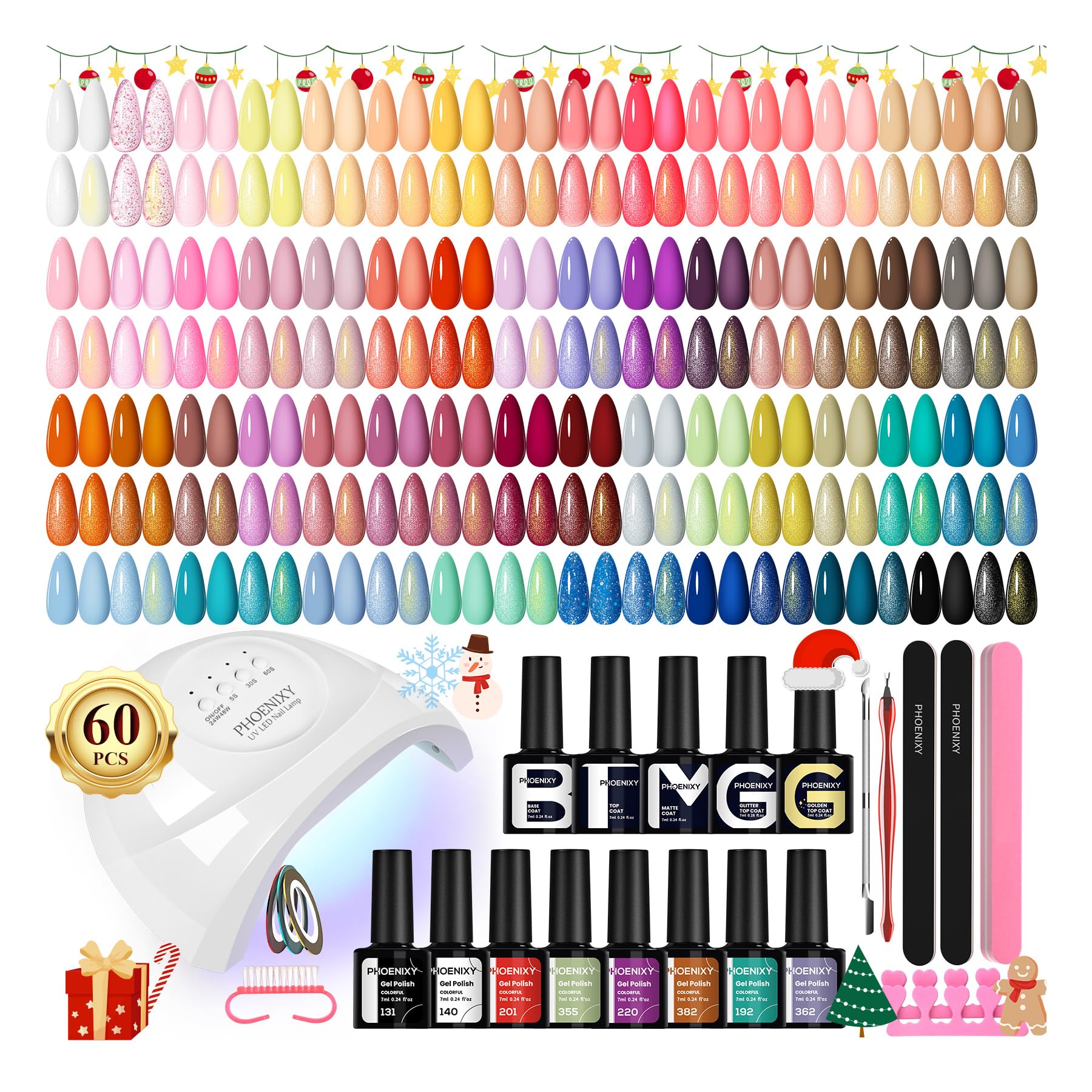 Phoenixy 71 Pcs Gel Nail Polish Kit with U V Light 55 Colors Nude Soak Off Gel Nail