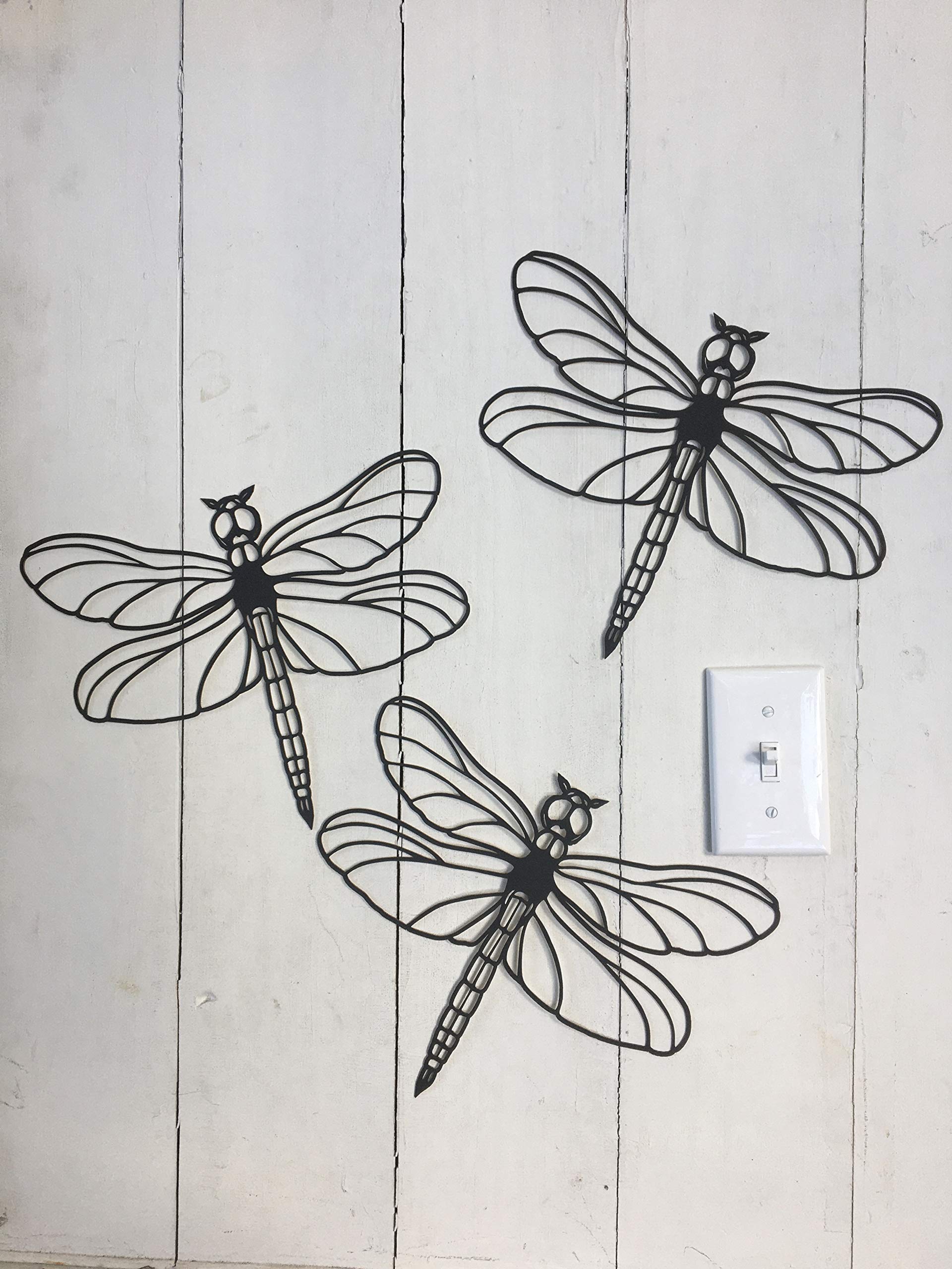 3 Equal Dragonflies - is Not Vinyl Decal or Peel n Stick - Approx 10 x 8 inches Each - 5 Minute Install, 1/16 inch Thick matboard - Easily Tak-it-Up with Plasti-Tak provided Removable Paintable