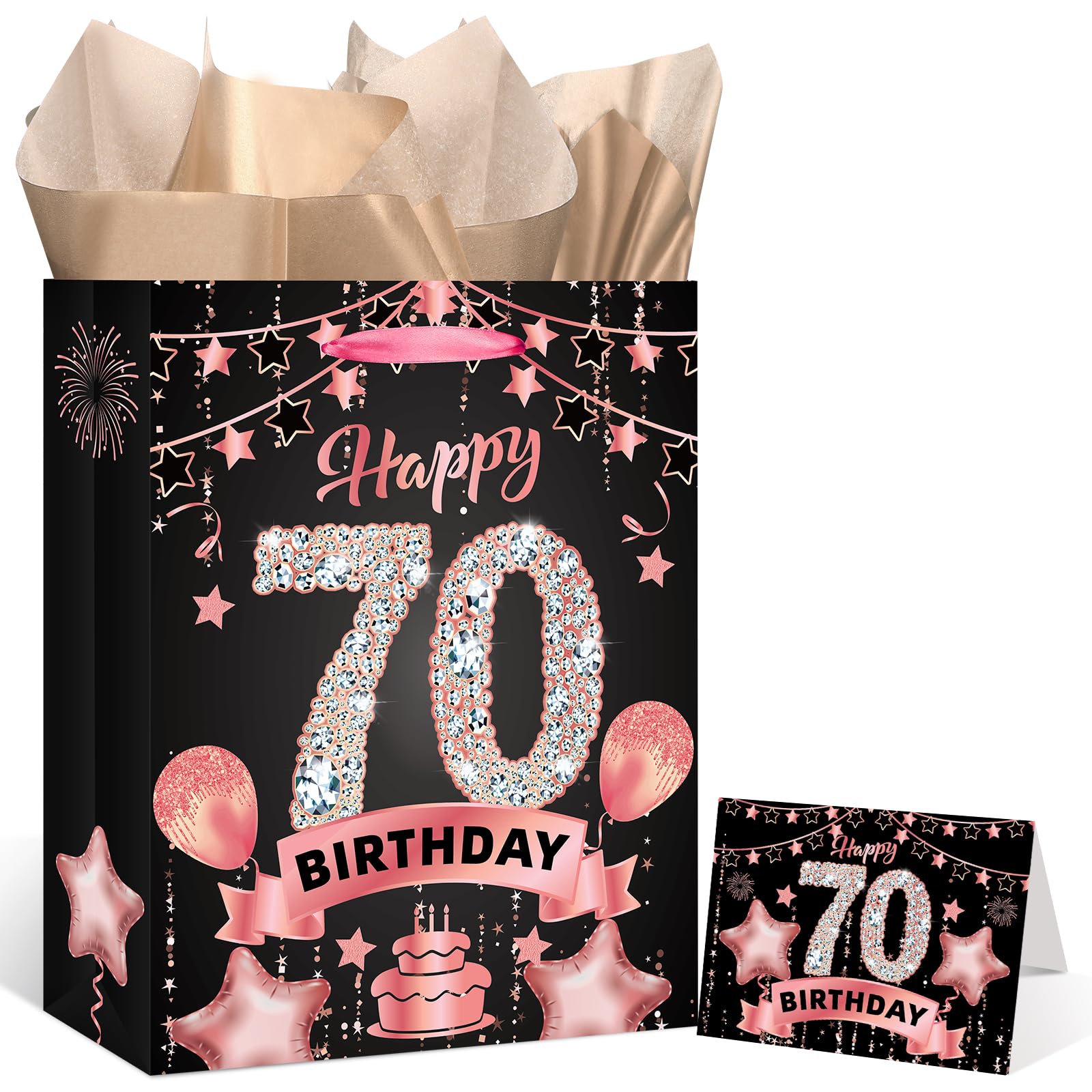 Tarjeta De 70 Cumpleaños Para Mujer - Grande, Rosa Dorado, Con Sobre, Ideal Para Firma De Invitados