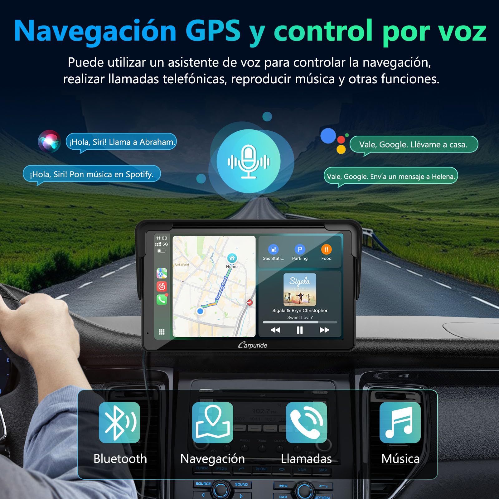 Carpuride Estéreo para Coche, Carplay inalámbrico portátil y Android Auto, Radio de Pantalla táctil HD 1080P de 7 Pulgadas con BT 5.0, Soporte de Enlace de Espejo para camión RV Dash Mount