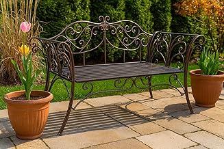 Biscottini Garden Bench - Outdoor Bench - Bronze Iron Sofa - Garden Bench 135 x 50 x 92 cm - Metal Garden Benches - 2 Seater Seat - Cast Iron Benches