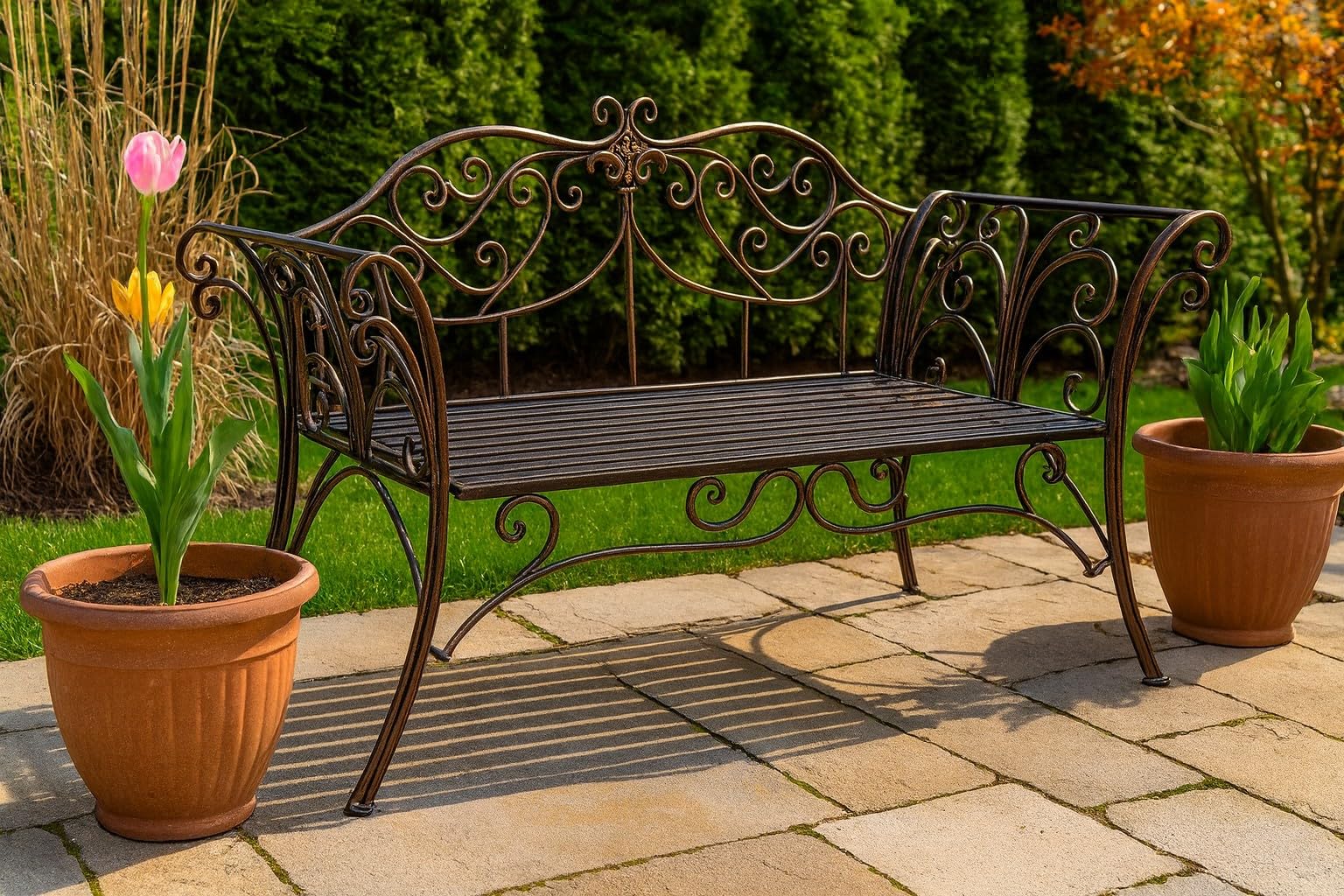 Biscottini Panca da Giardino - Panchina da Esterno - Divanetto in Ferro Bronzato - Panchina da Giardino 135x50x92 cm - Panche da Giardino in Metallo - Seda 2 Posti - Panchine Ghisa