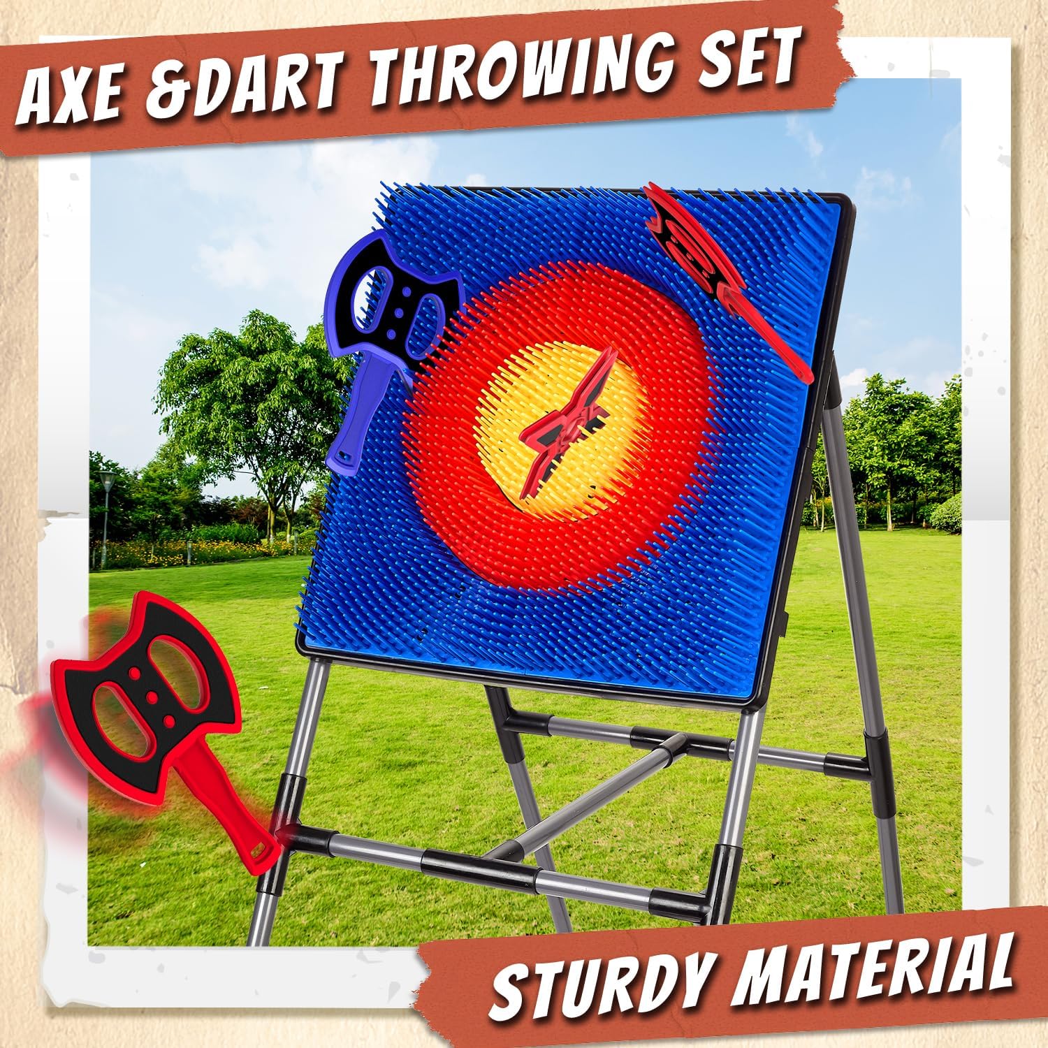 Axe Throwing Game for Backyard, Axe Throwing Target Set with 16 Throwing Axes Outdoor/Indoor Games for Adults and Kids, Lightweight & Portable Yard/Backyard/Carnival/Lawn Games for Family Party