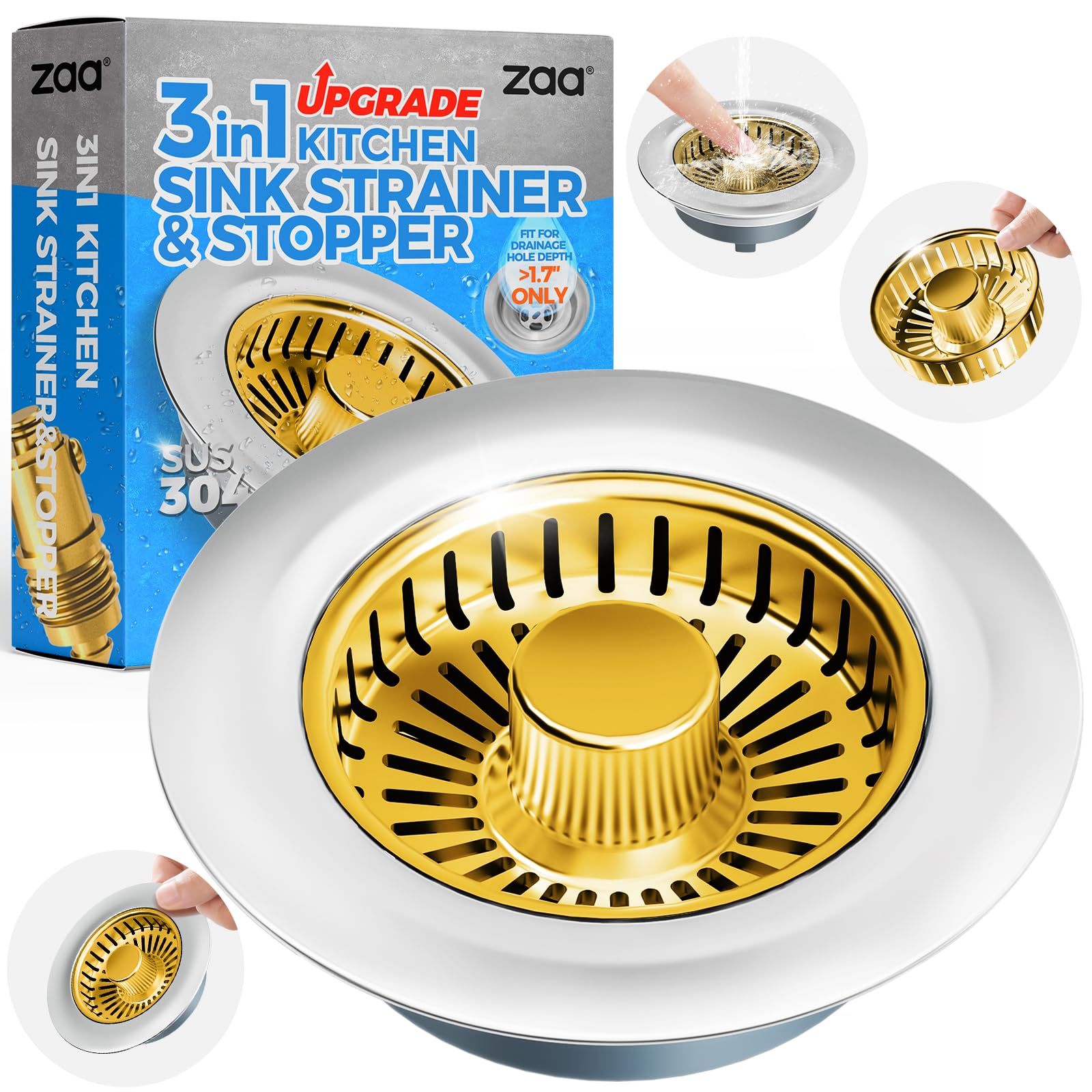 zaa 3 in 1 Kitchen Sink Drain Strainer Stopper Removable Basket Pop-Up