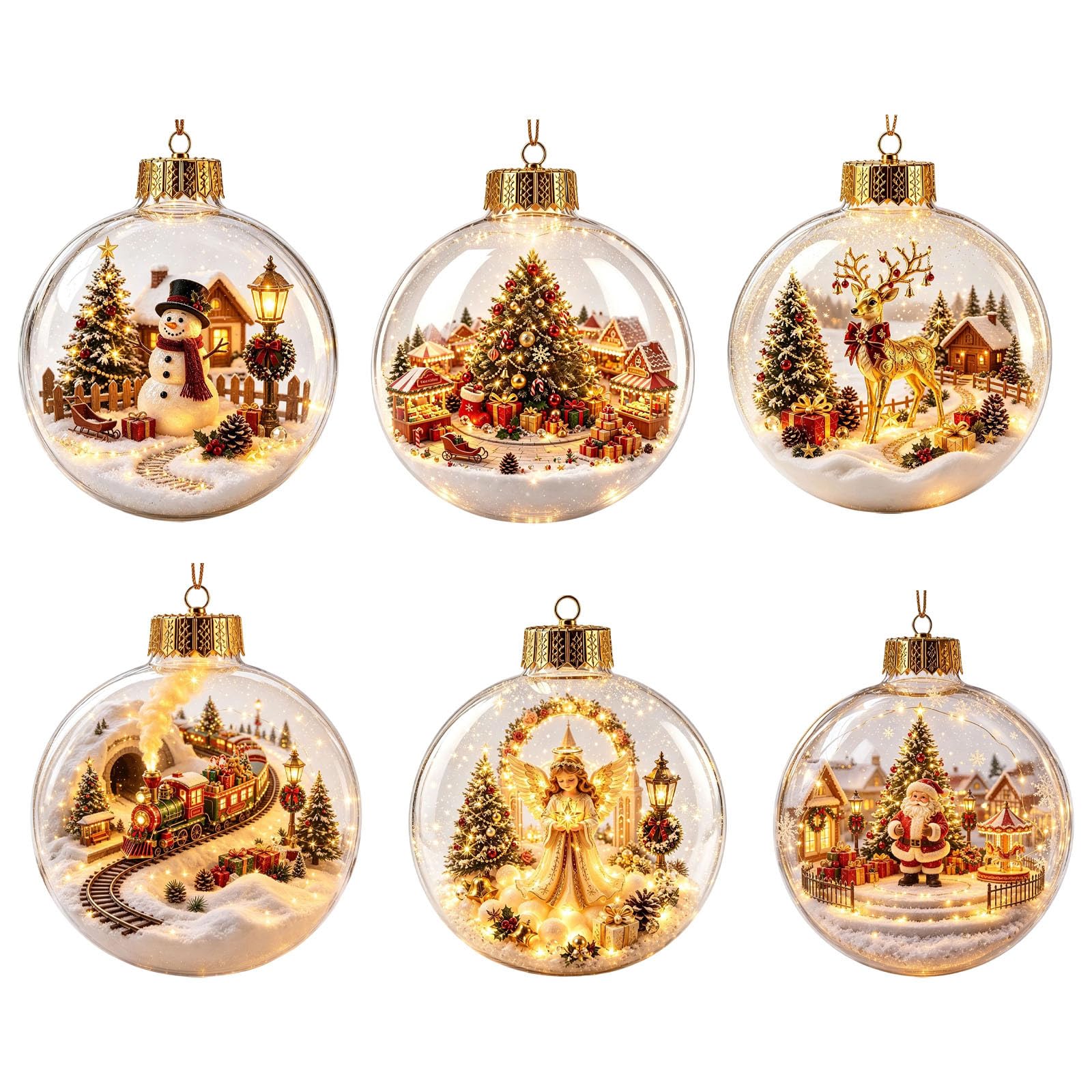 Glowing Christmas Story Ornament Ball, with Warm LED Light，6PC