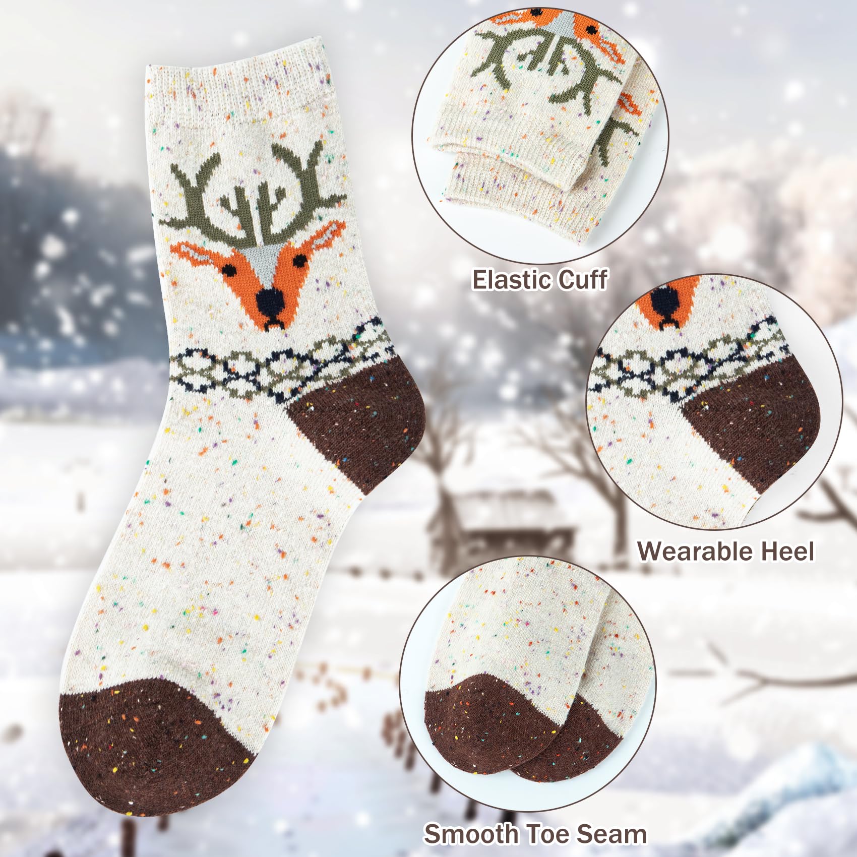 YSense Snug 5 Paia di Calze Calde Invernali da Donna - Calze di Lana Comode per Escursionismo, Multicolore