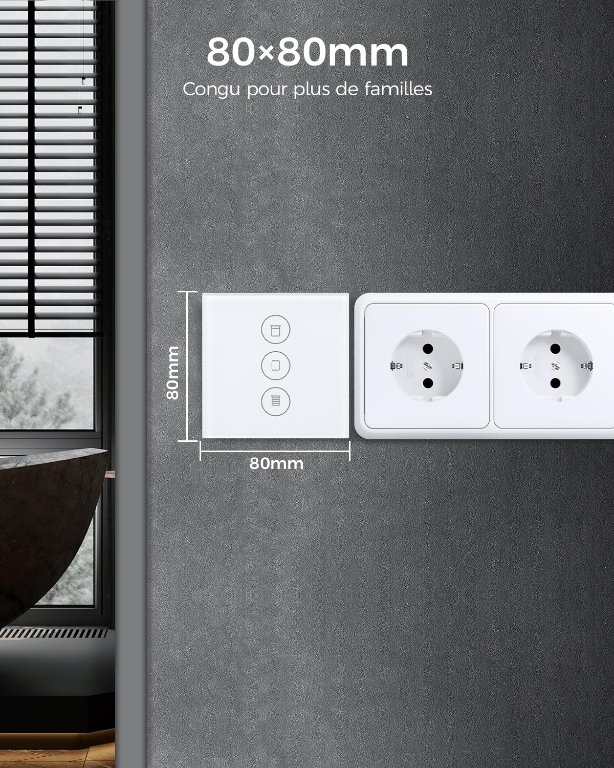 Lot de 2 interrupteurs intelligents pour volet roulant - Compatible avec Alexa/Google Home/Smart Life - Minuterie et contrôle vocal avec LED contrôlable - Conducteur zéro