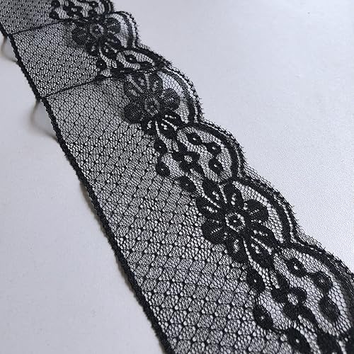 Miniatura 5 de Cinta de encaje negra de 6 estilos mixtos no elásticos para decoraciones de boda nupcial, costura, bricolaje y manualidades (6sn-negro)