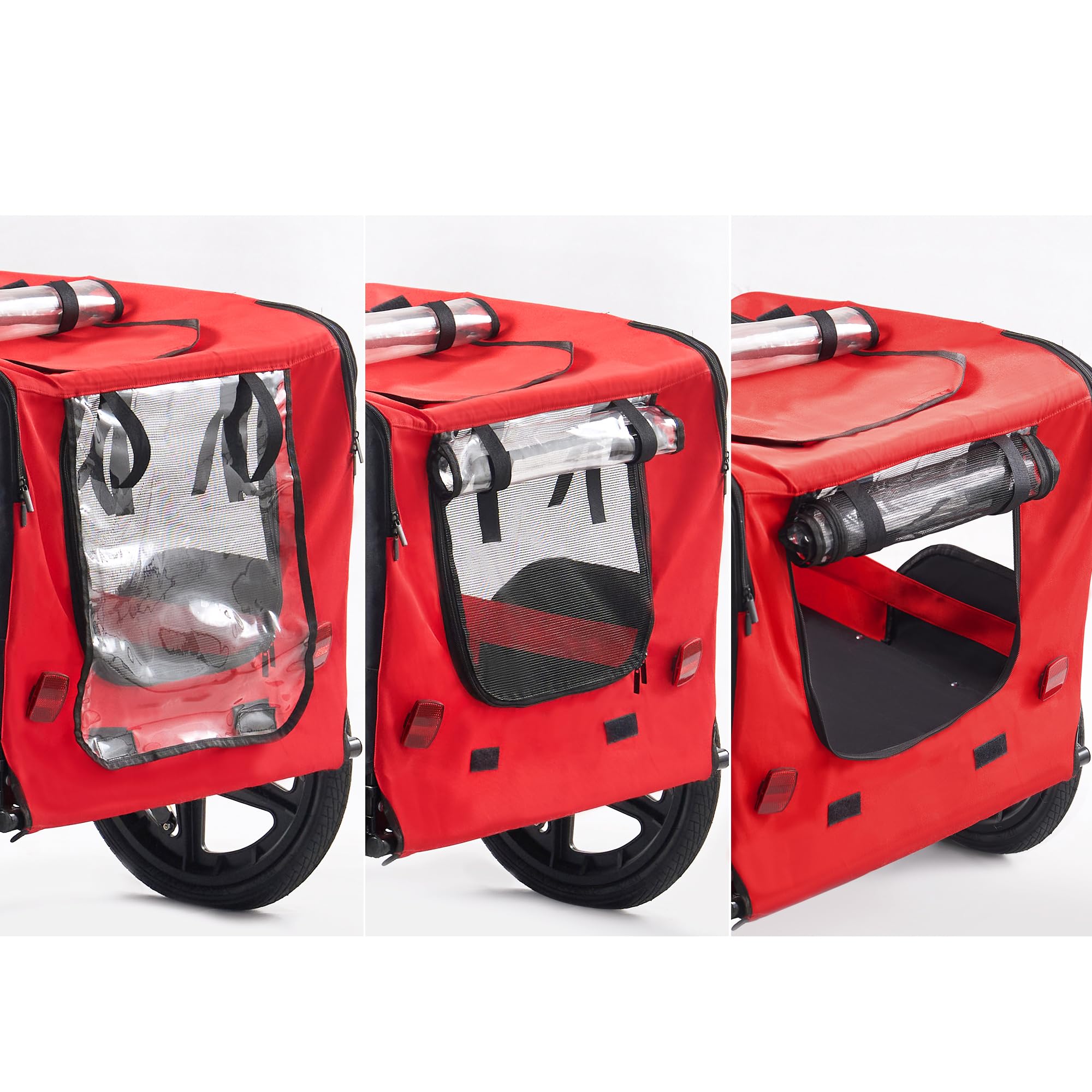 DlandHome Hundeanhänger, faltbar und anpassbar, Kinderwagen für Haustiere, mit Vorderrad, Reflektoren, Fahrradträger, faltbar, aus Oxford-Stoff, Belastung: 40 kg, Rot