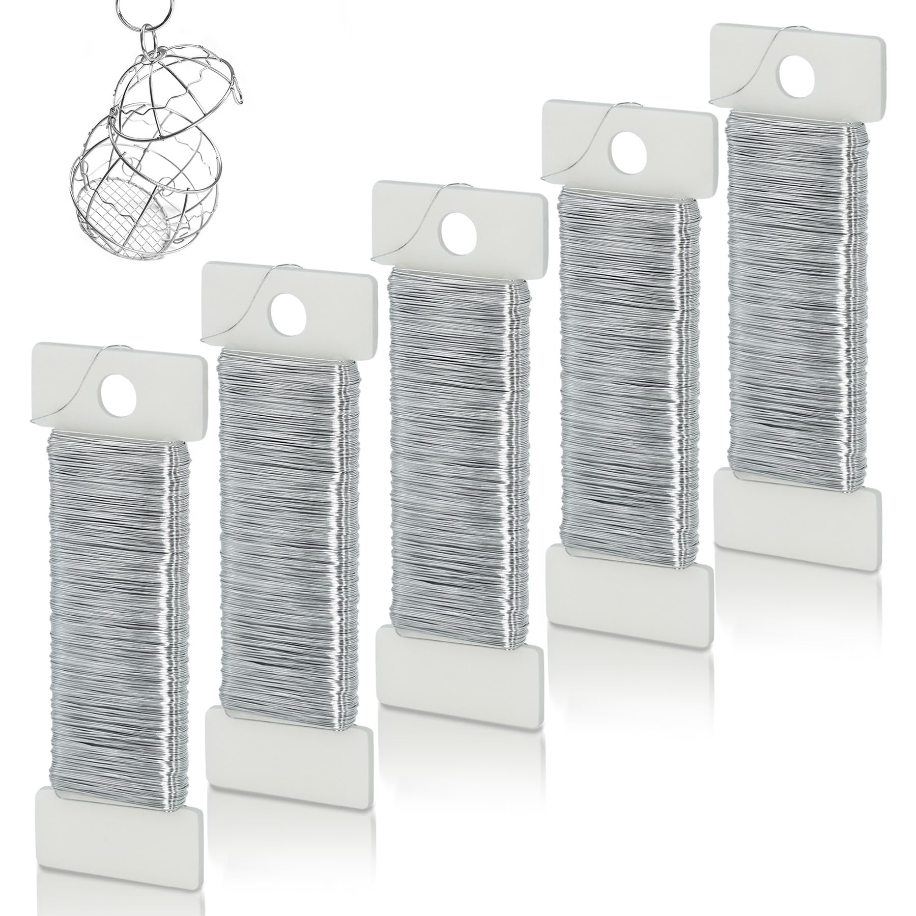 0.35 mm x 250 m Craft Wire Thin, 5 Rolls Silver Wire for Crafts, Florist Wire, Jewellery Wire for Floristry, Jewellery Making, Winding Wire for Wreath Binding, DIY Decoration & Craft Projects (50 m