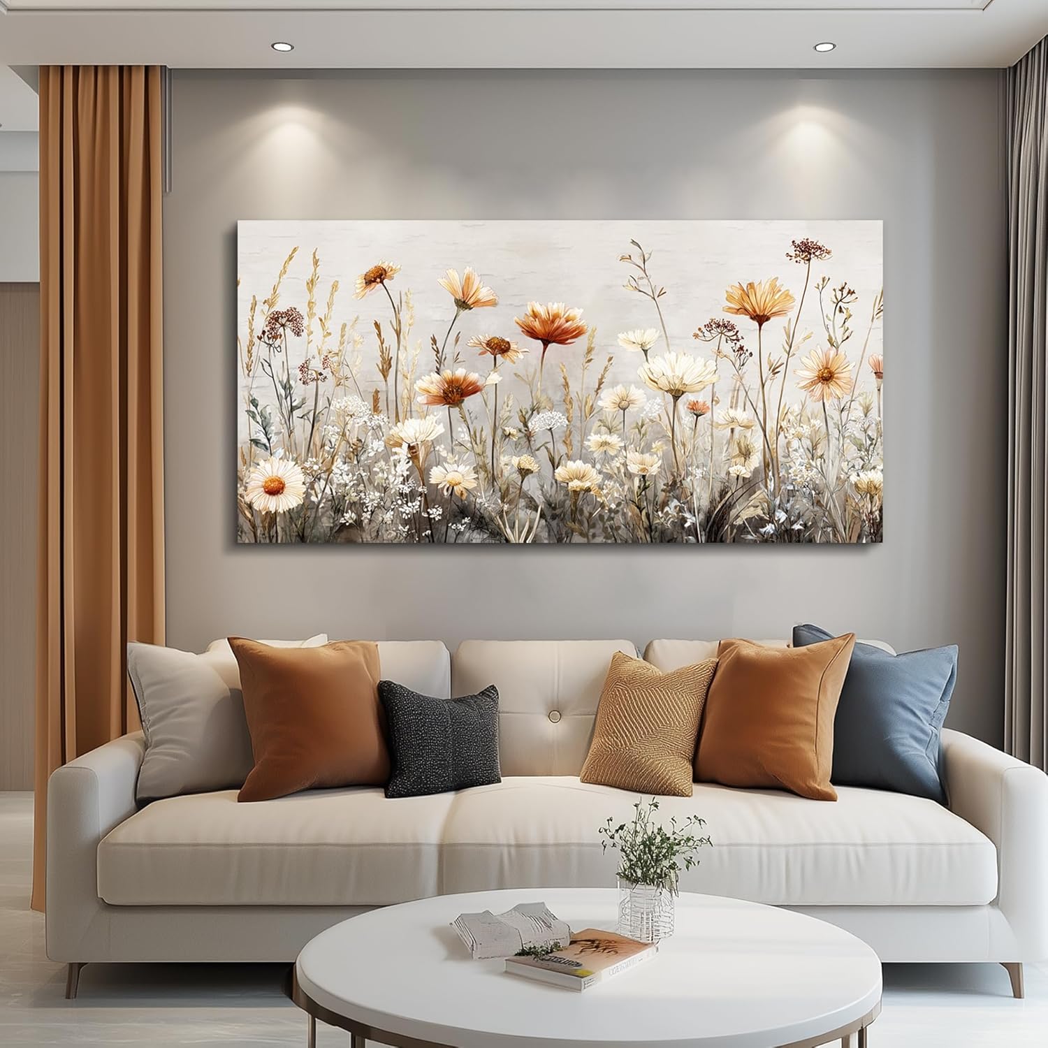 QIYILEXWART Canvas Wall Art For Living Room Wall Decor For Bedroom Office Wall Decoration Neutral Wildflower Landscape Painting Farmhouse Pictures Artwork Room Aesthetic Home Decor 20x40 In - Image 5