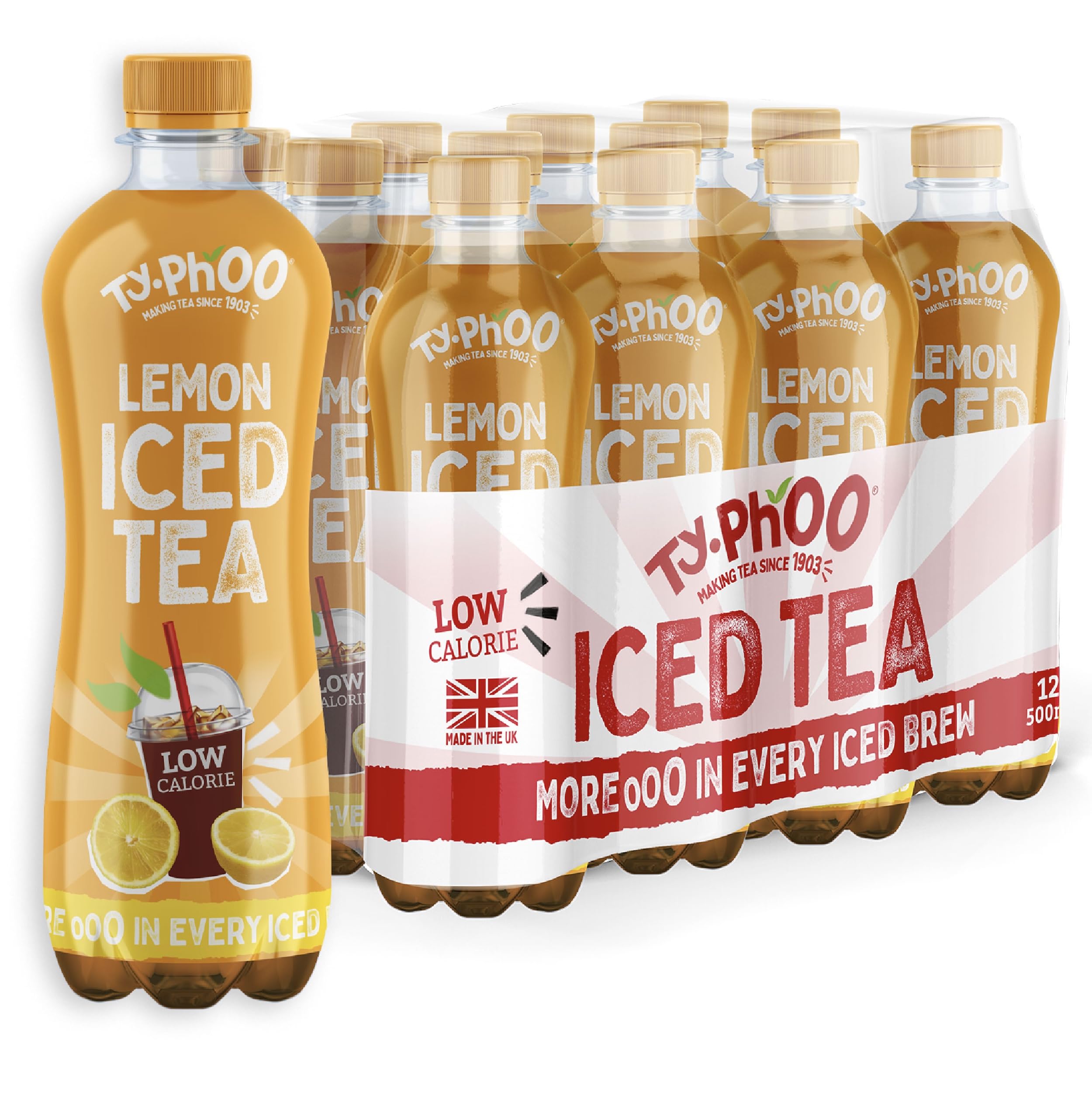 Typhoo • Iced Tea • Lemon Flavour • 500ml x 12 • Ready-to-Drink Ice Tea • Zesty Refreshing Citrus • Made with Northumbrian Spring Water & Real Fruit Juice in the UK • Low Calorie