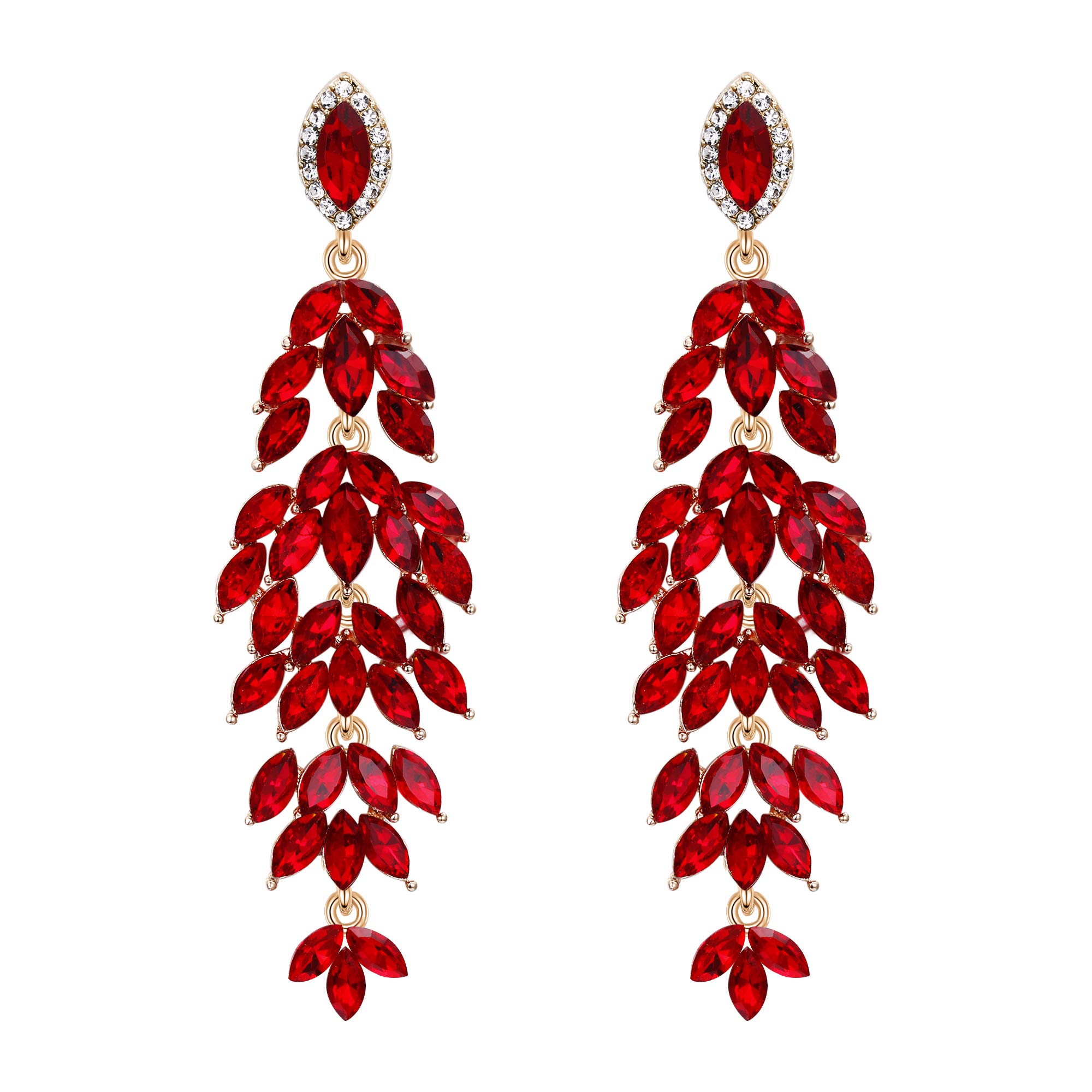 Clearine Pendientes para mujer Pendientes de candelabro de racimo de hojas con forma de marquesa y cristal nupcial de boda