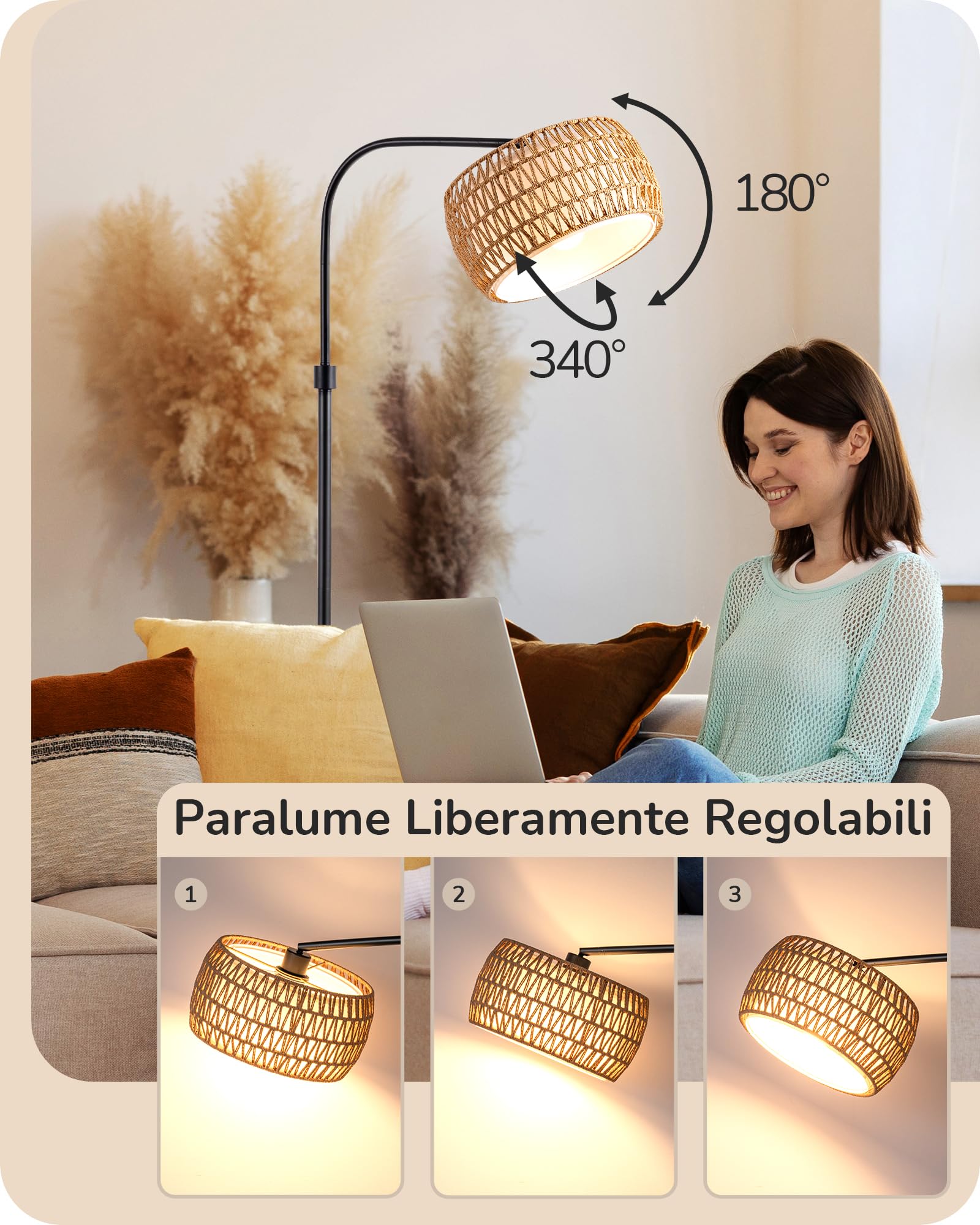 Lampada Da Terra EDISHINE Ad Arco - Dimmerabile Con Telecomando, Paralume Doppio, LED Inclusa | Per Salotto E Ufficio, Oro - Foto 12