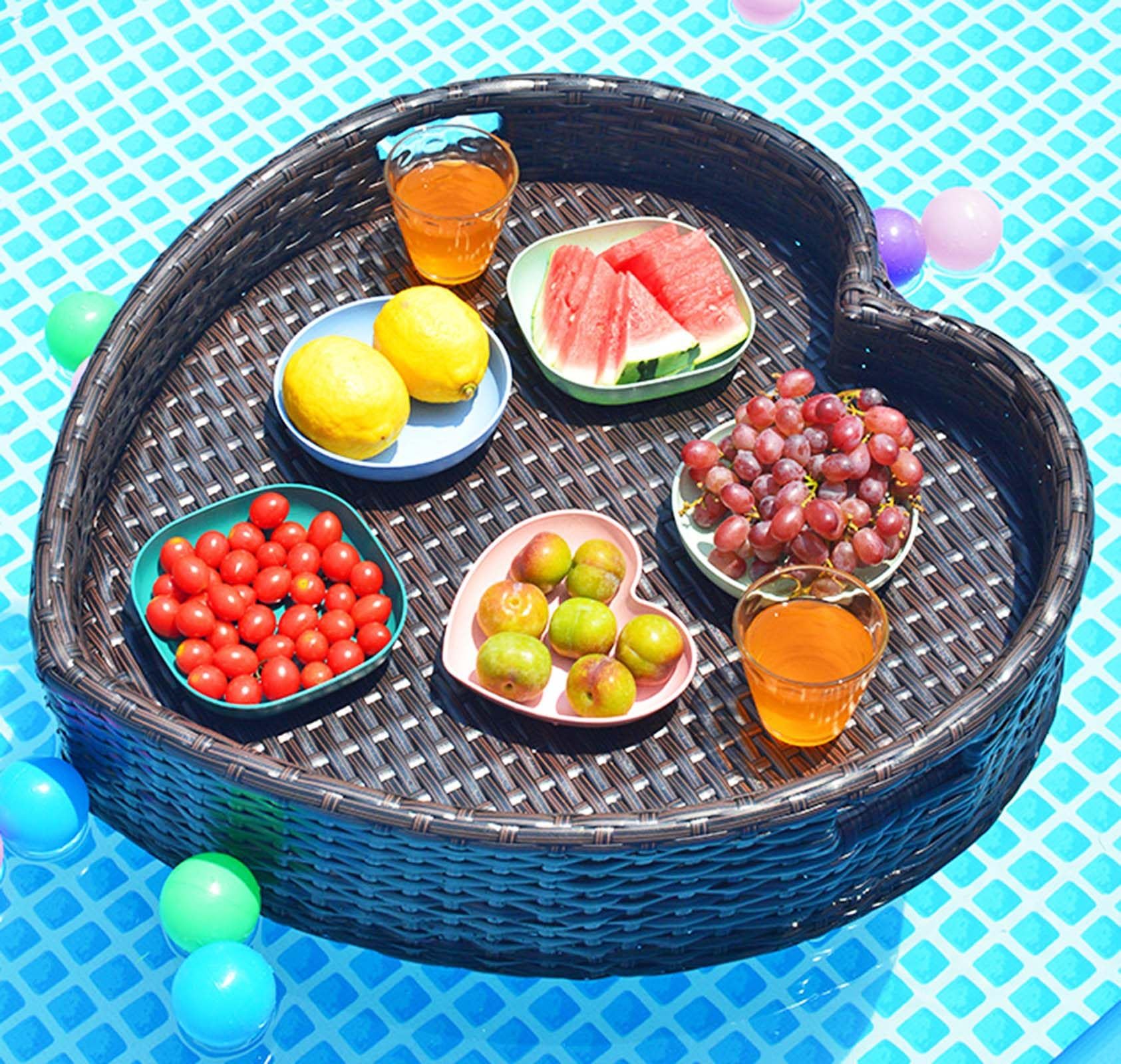 Prettiee Floating Serving Tray for Breakfast Pool Float Tray Black Drink Holder Hotel Pool Breakfast Tray Versatile Floating Tray for Tea & Coffee Perfect for Entertaining (Black)